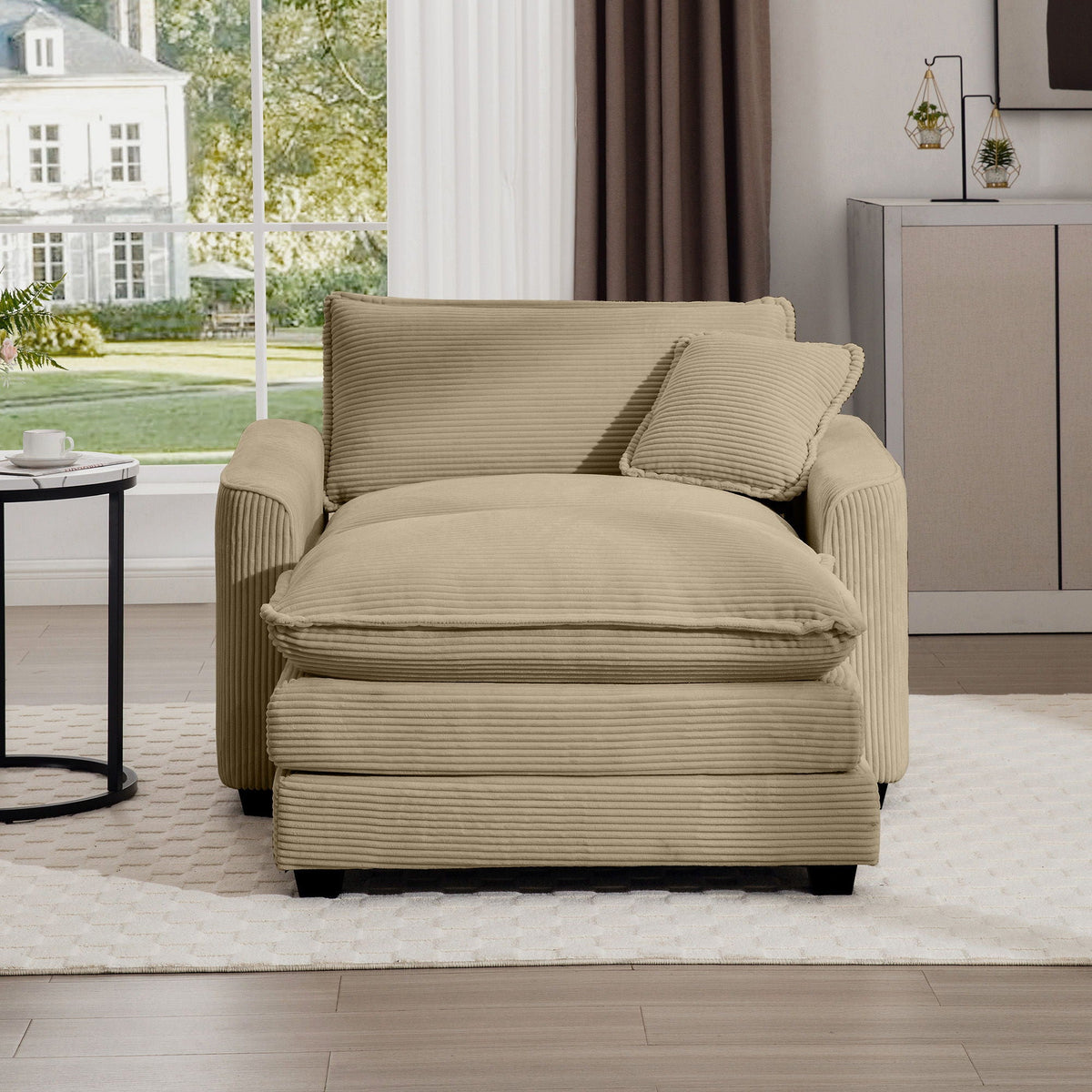 Classic Modern Comfortable Single Chair Deep Seat Sofa With Footstool
