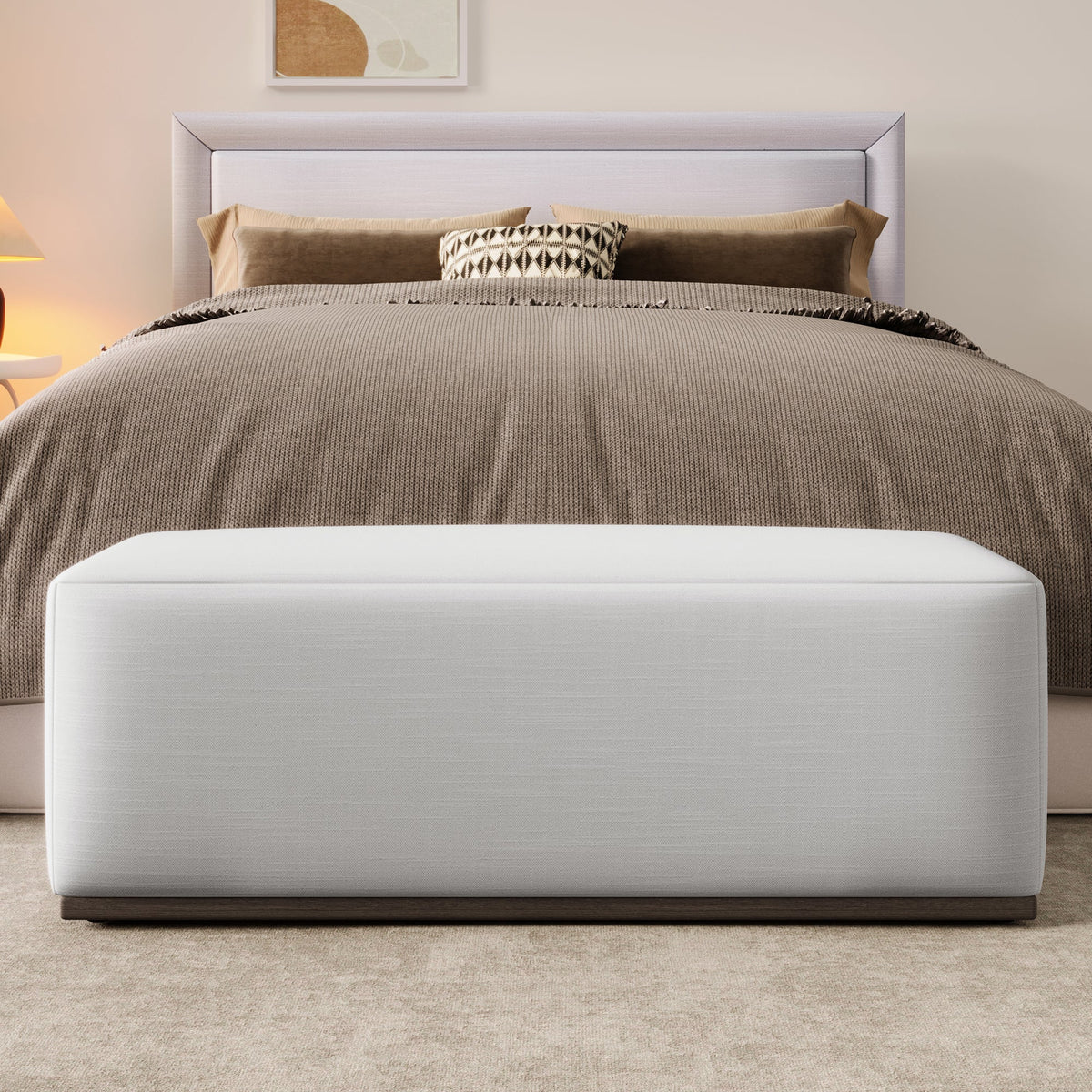 Simple and Elegant Footstool Bench with Soft Fabric Upholstery - Bedroom & Living Room