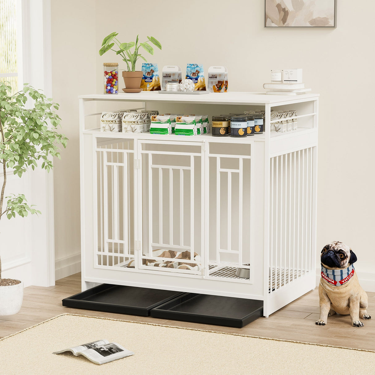 43.3 Inch Wooden Dog Crate Furniture with Divider and Storage