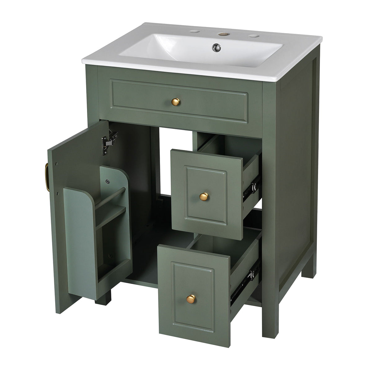 Elegant Bathroom Vanity With Ceramic Sink, Soft Close Doors And Drawers, Double Storage Racks