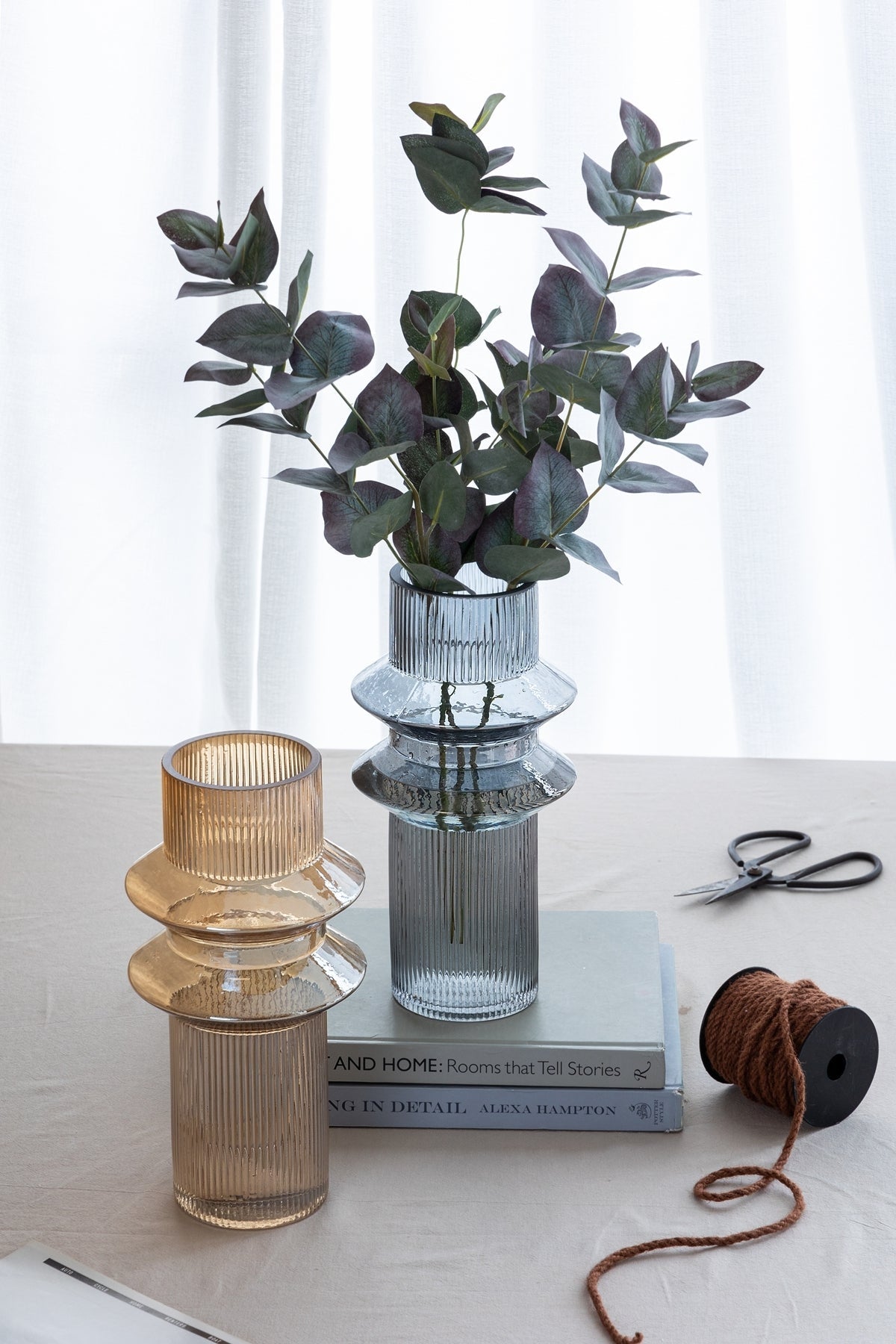D5.9x11.8'H Fluted Accent Vases with Ribbed Design, Set of 2