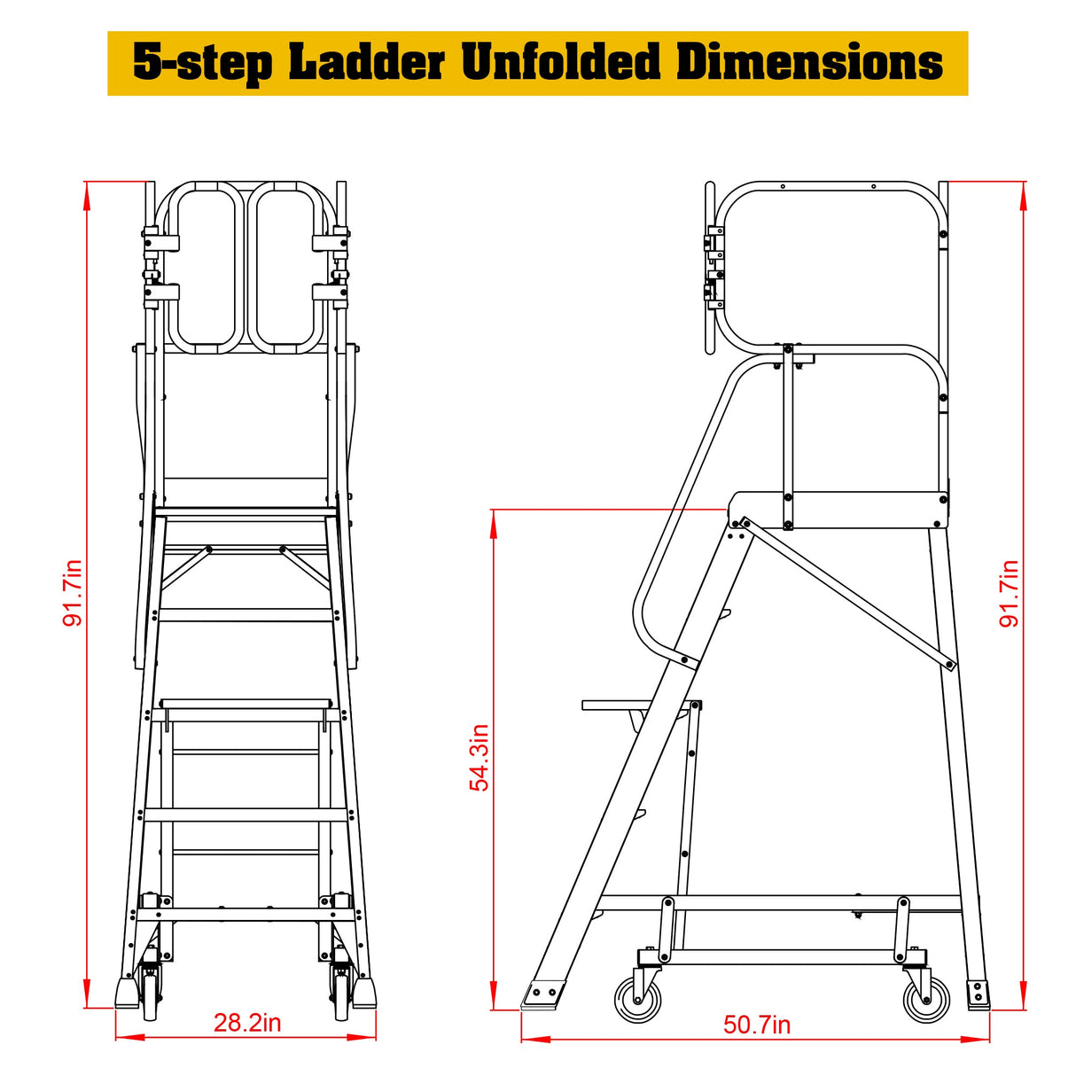 5 Step 375lbs Aluminum Rolling Platform Ladder