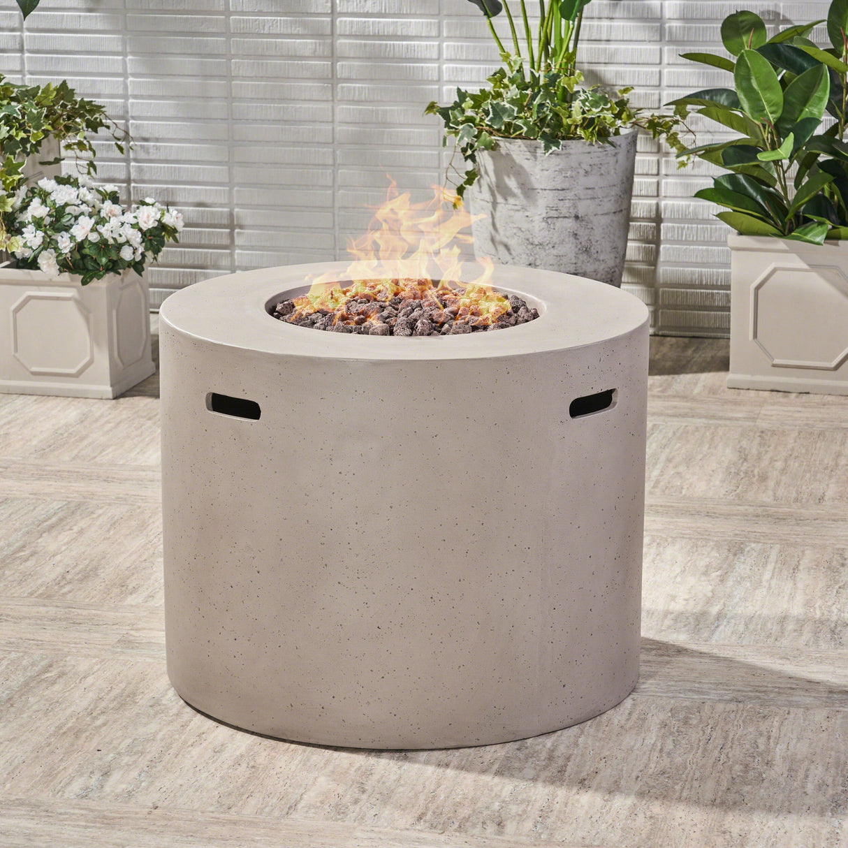 Light Grey Magnesium Oxide 31' Round Fire Pit with 40,000 BTU for Patio Use