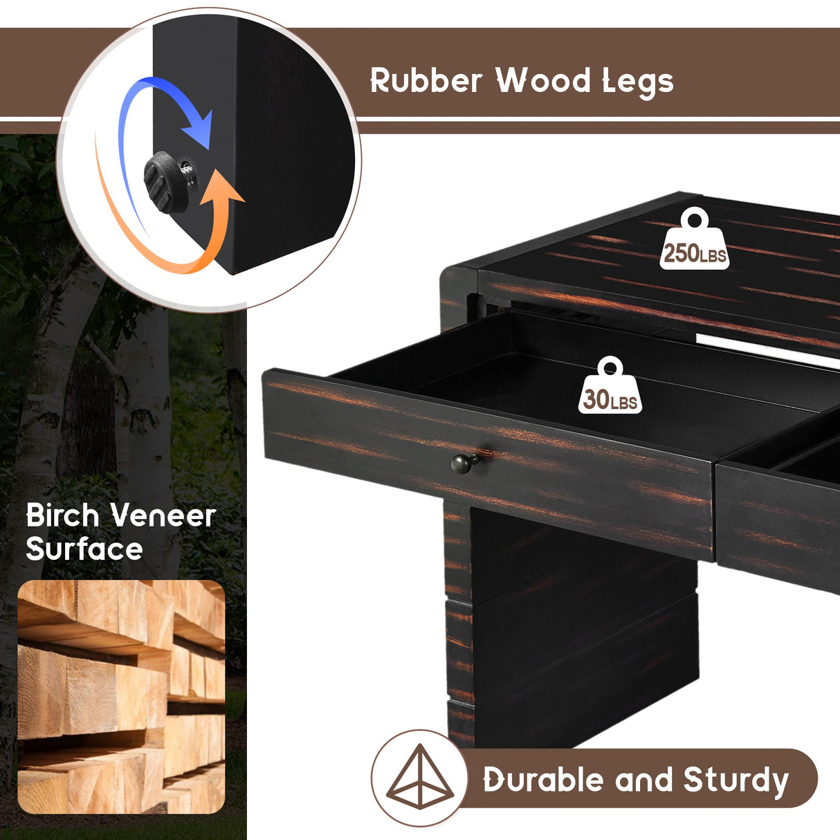 Curved Console Table with StorageDistressed Black