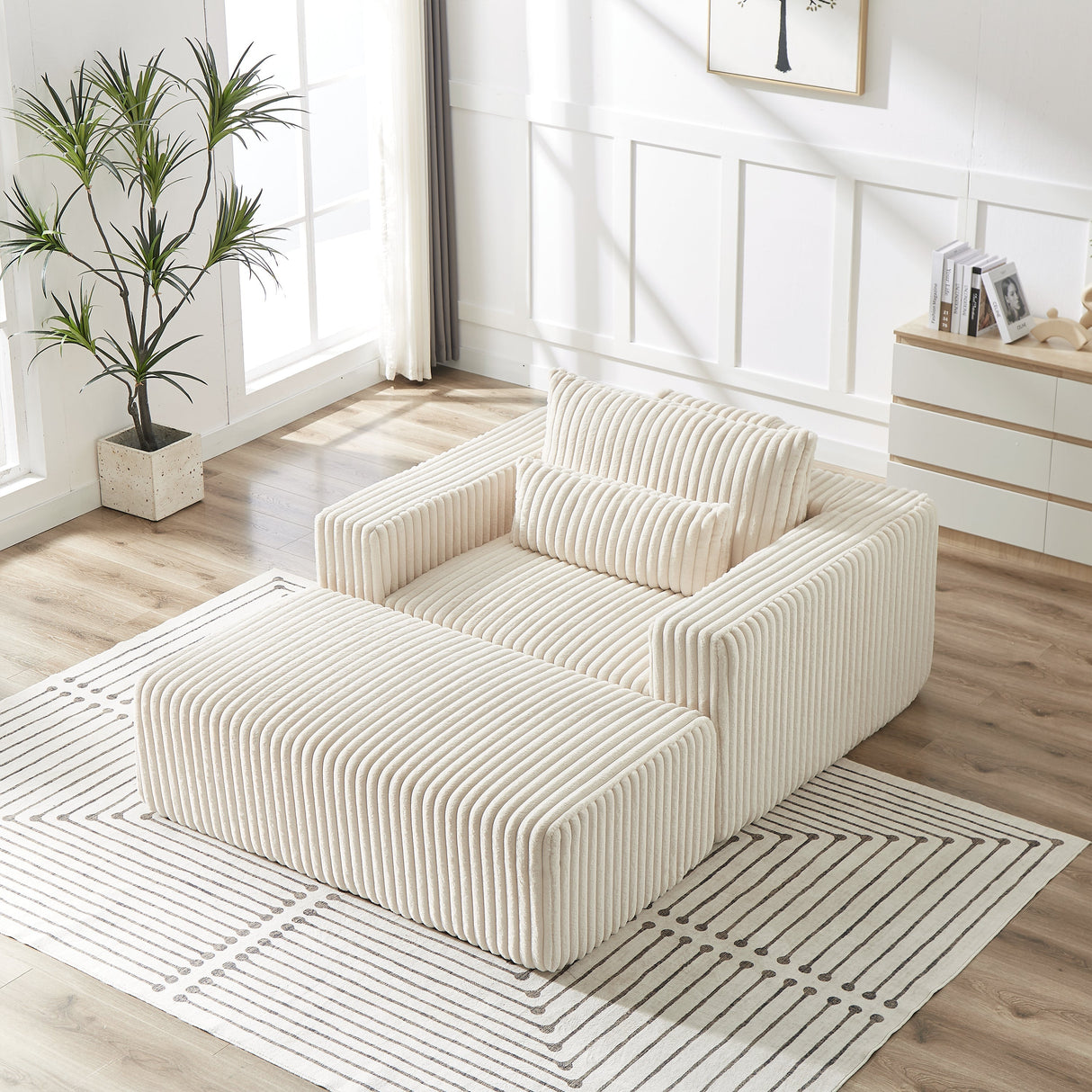 75-Inch Corduroy Sofa Lounge Chair with Removable Footrest