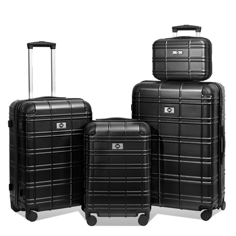 Luggage-Sets-ABS+PC-Hardshell-4pcs--Luggage-Hardside-Lightweight-Durable-Suitcase-sets(12/20/24/28),black-Luggage-Sets