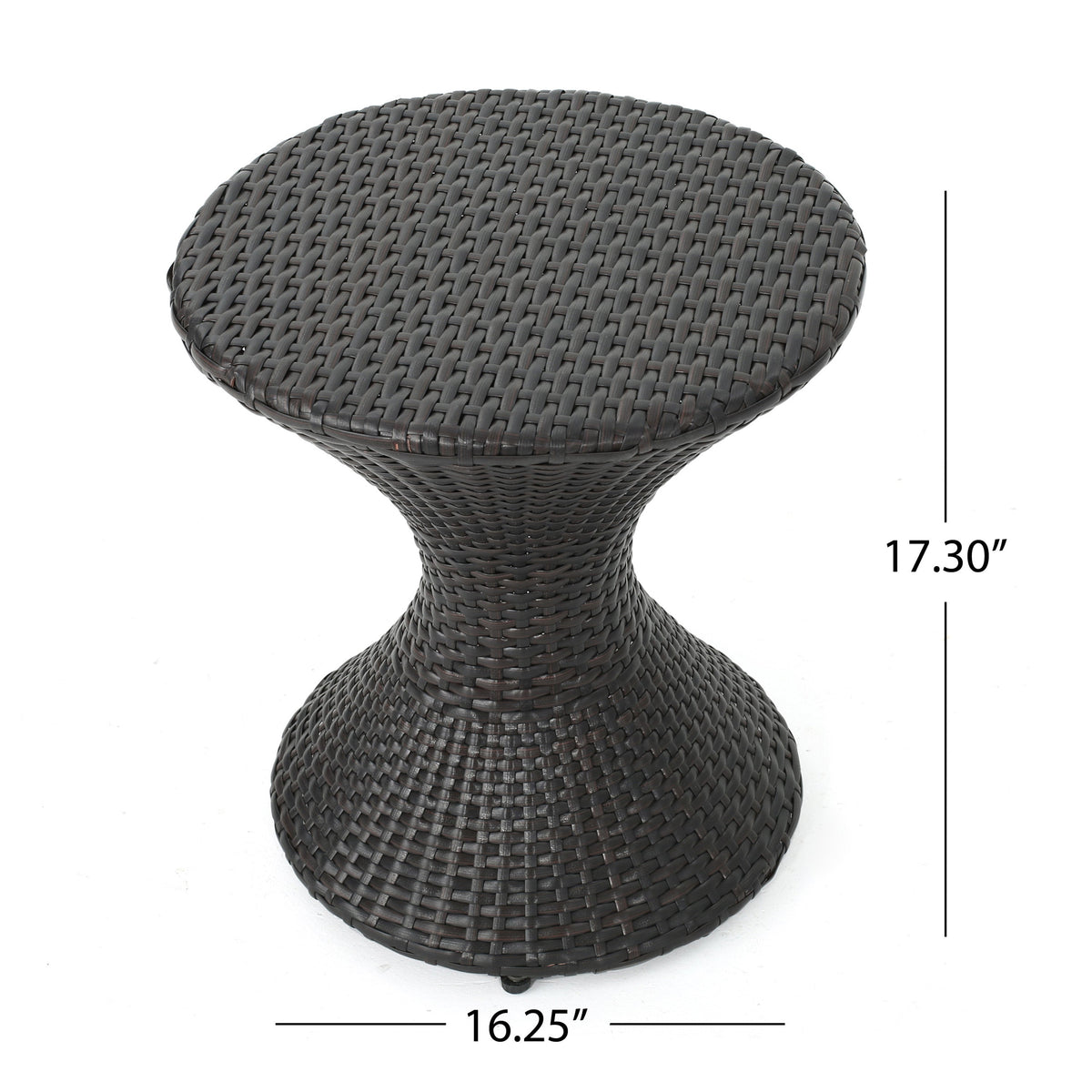 Outdoor Wicker Hourglass Side Table with Iron Frame – Multi-Brown