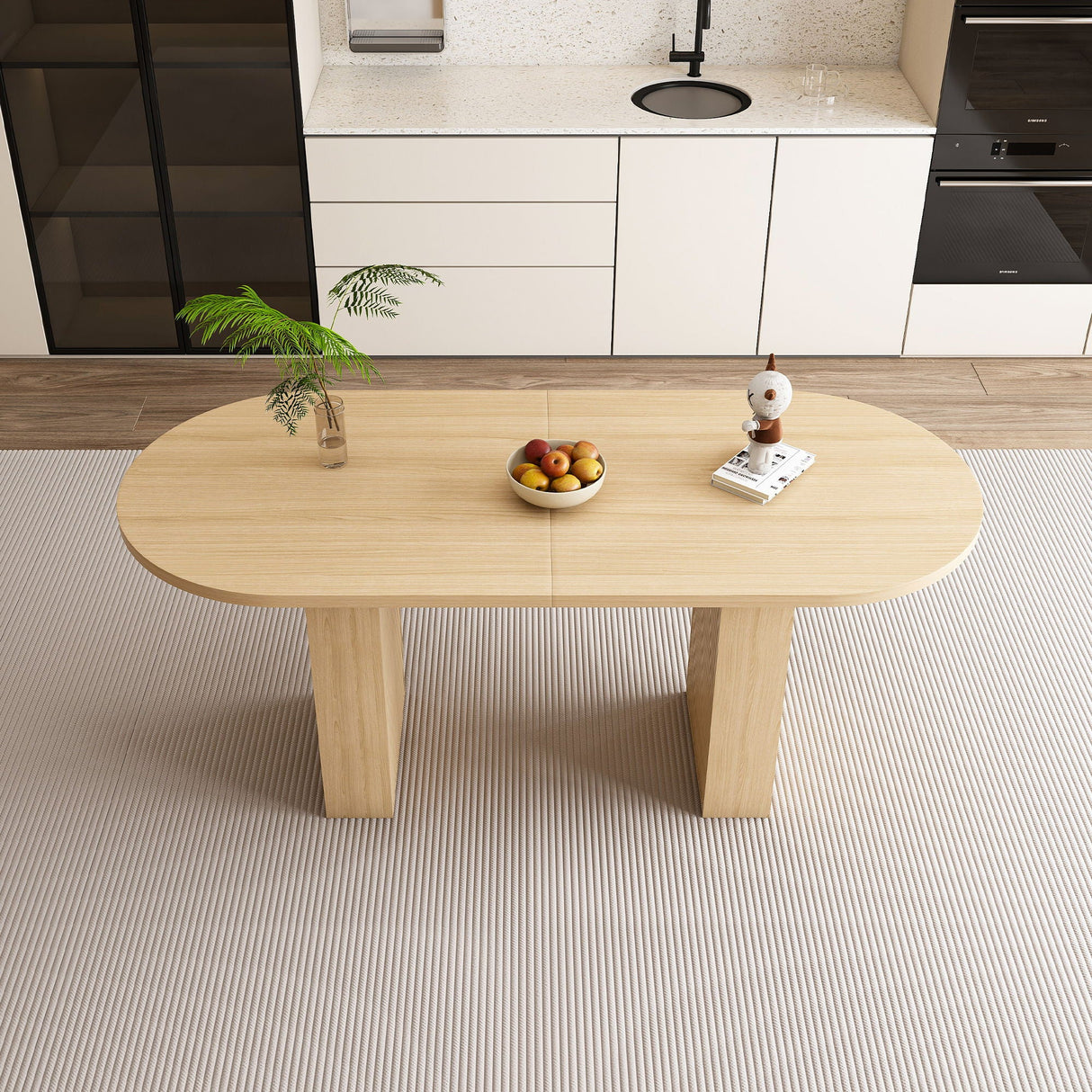 Oval Dining Table With Wood Strip Base