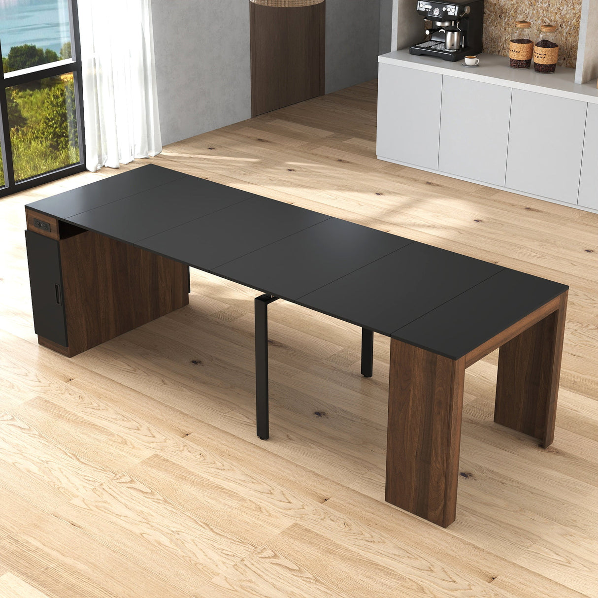 Modern Multifunctional Extendable Dining Table with Outlet