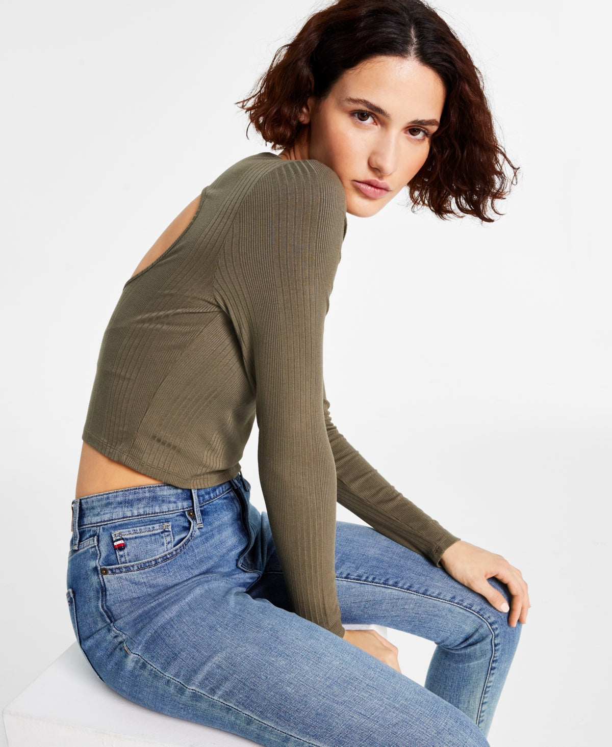 Tommy Women's Back-Cutout Ribbed Long-Sleeve Top