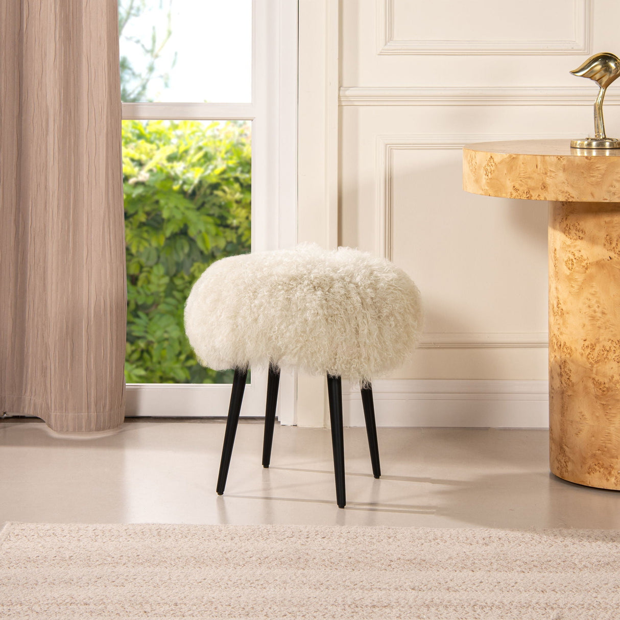 Alberta Mongolian Sheepskin Round Ottoman