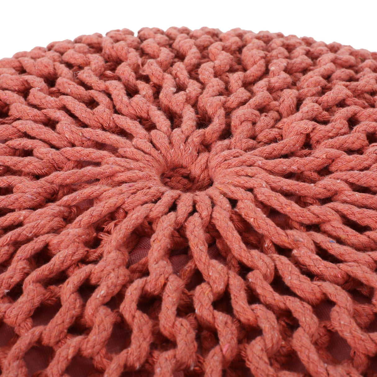 Bordeaux Knitted Cotton Round Pouf Ottoman Floor Cushion