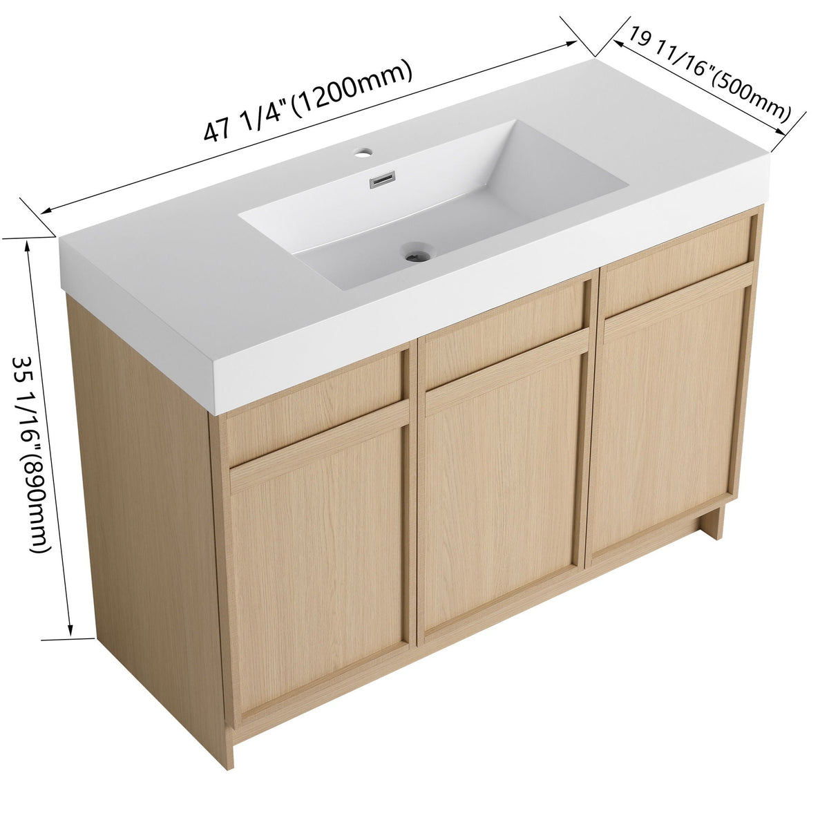 Light Brown Freestanding Bathroom Vanity with Resin Sink & Soft Close Cabinet Doors
