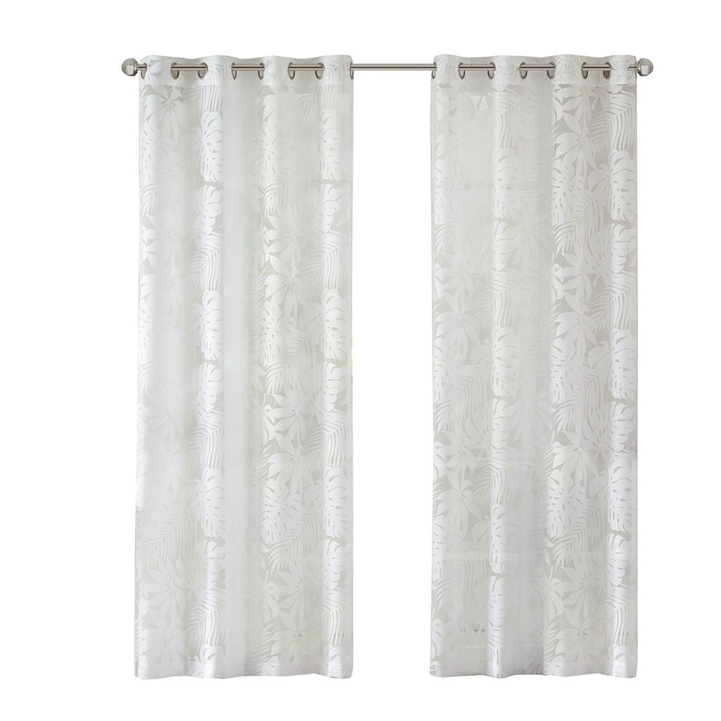 Palm Leaf Burnout White Sheer Window Curtain 50x95