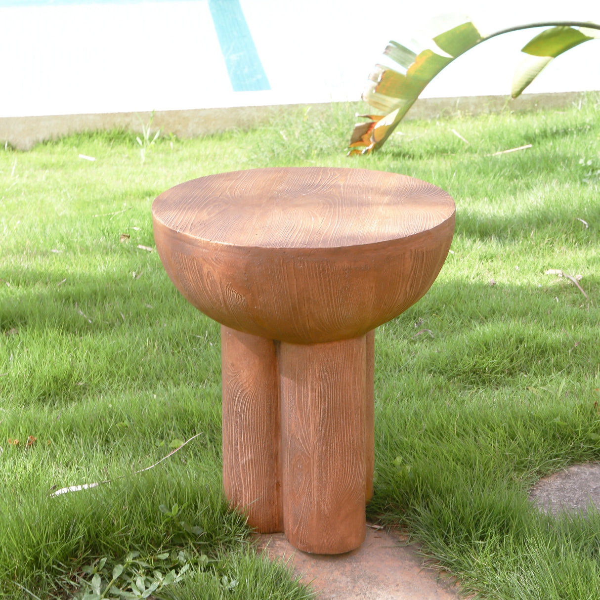 Iris Outdoor Patio Three-Legged Wood-Grain Side Table
