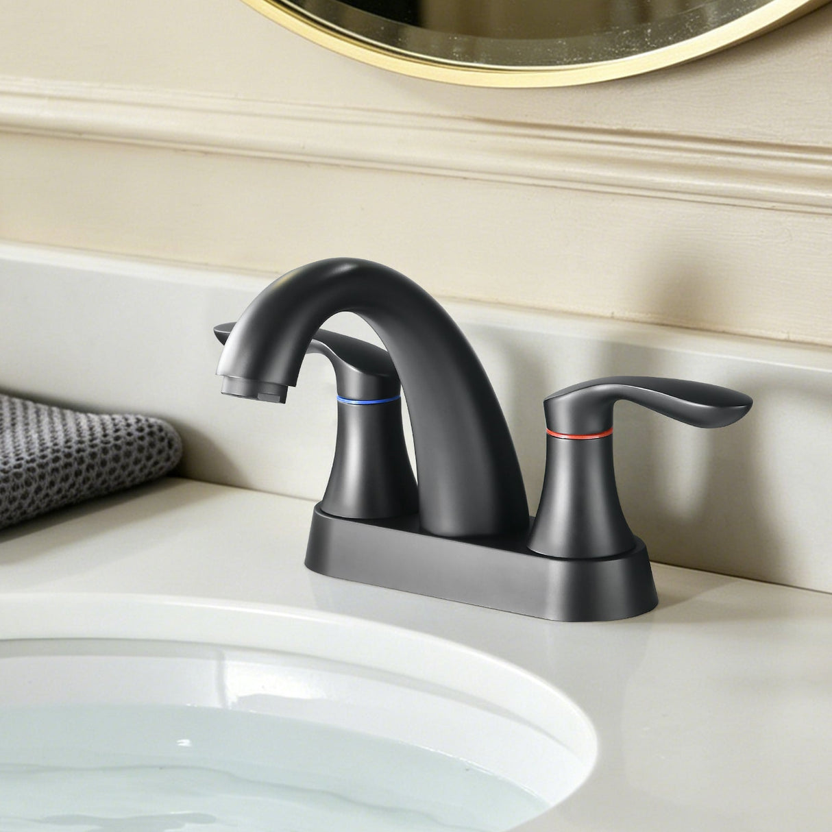 Two Handle 4 Inch Centerset Bathroom Sink Faucet with Pop-Up Drain, Matte