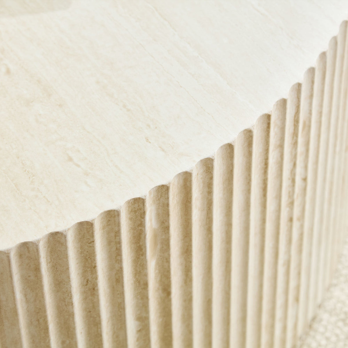 Faux Travertine Round Coffee Table with Eye-Catching Relief Design