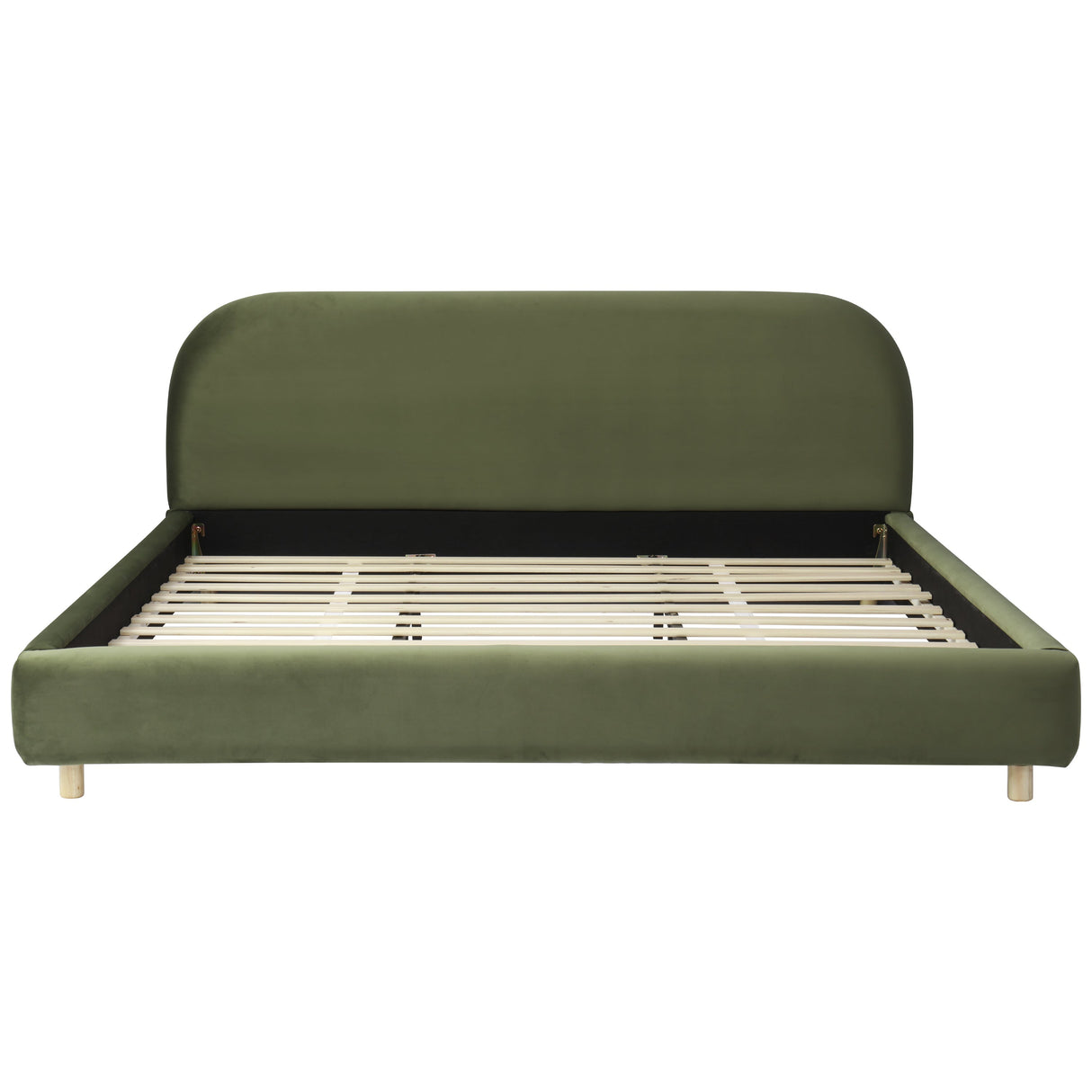 King Size Platform Bed with Velvet Fabric and Curved Headboard