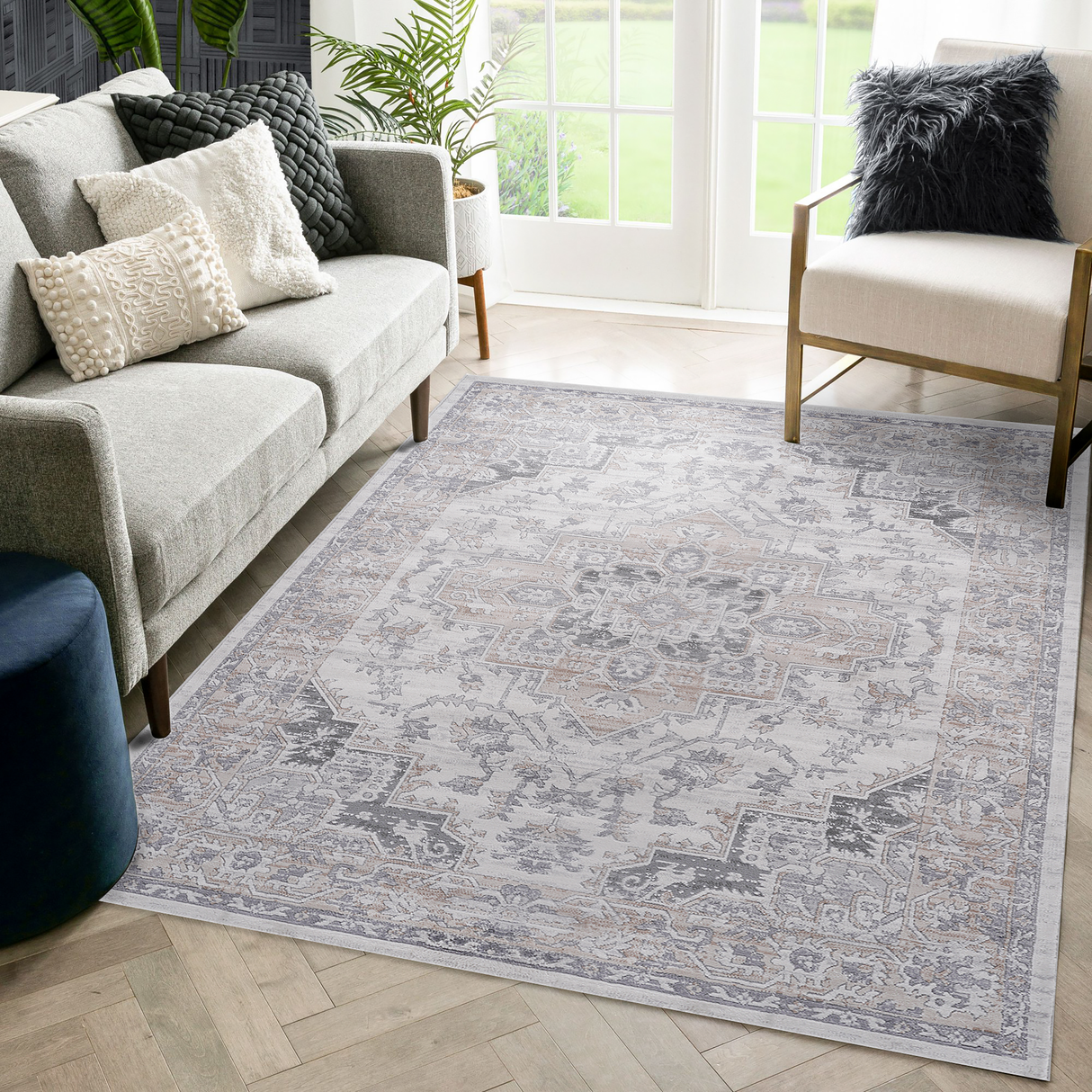 5X7-Ivory/Beige/Oriental-Non-Shedding-Living-and-Stain-Resistant-Area-Rug-Area-Rugs