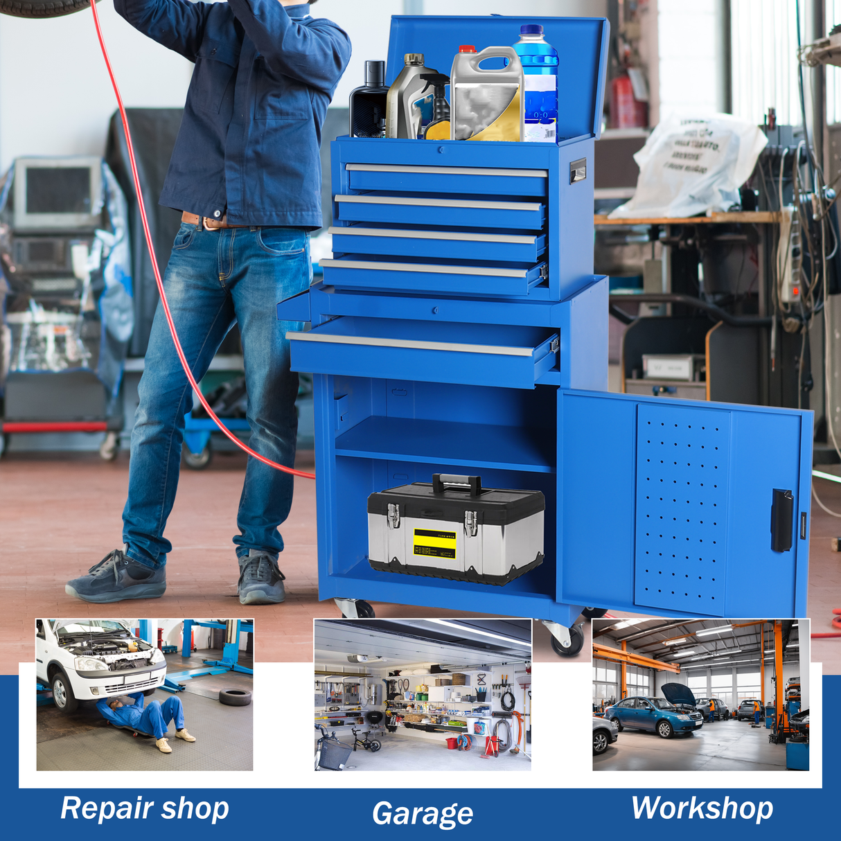 5-Drawer Rolling Tool Storage Cabinet with Detachable Top Toolbox