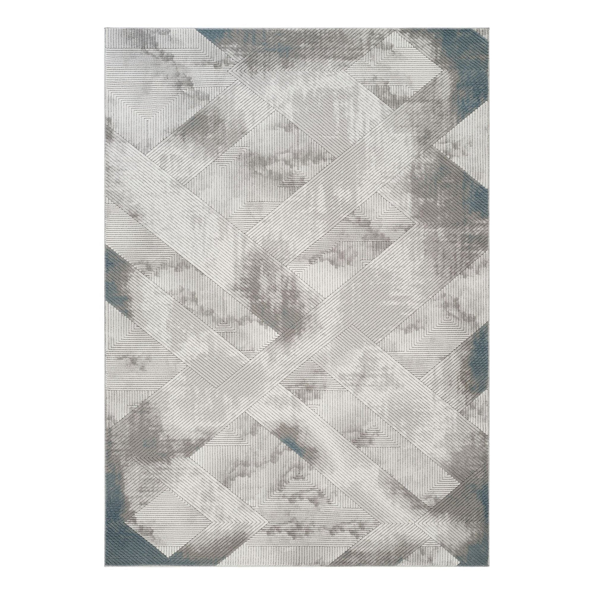 Geometric 3D Effect Area Rug with Durable Polyester - Ivory / Gray