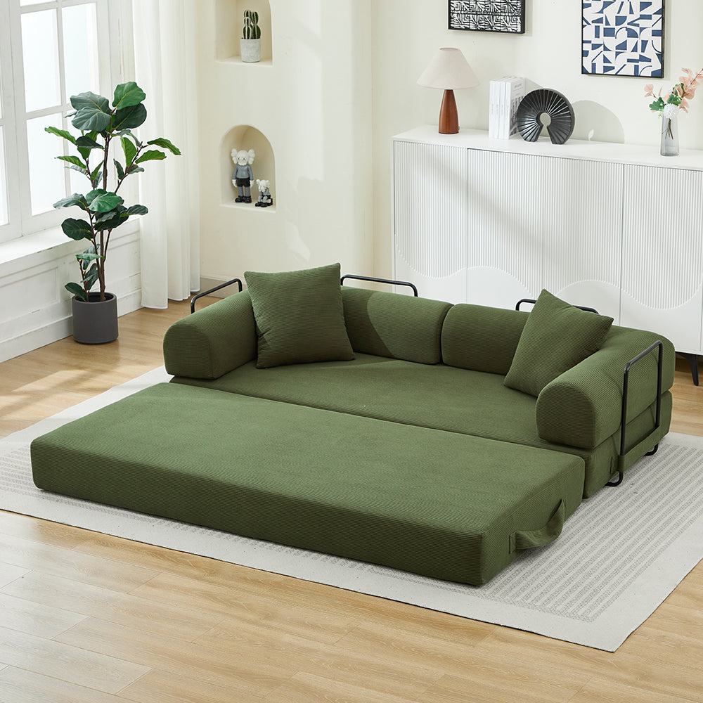 Folding Sofa Bed with Corduroy Upholstery and 2 Pillows