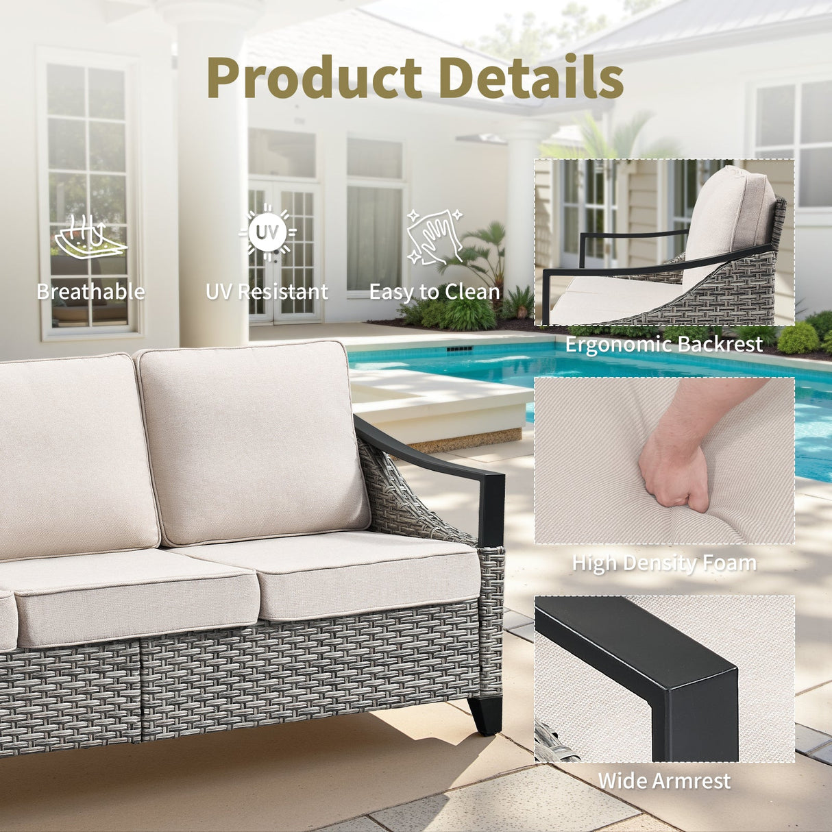 73.4" Wide Outdoor Wicker Sofa