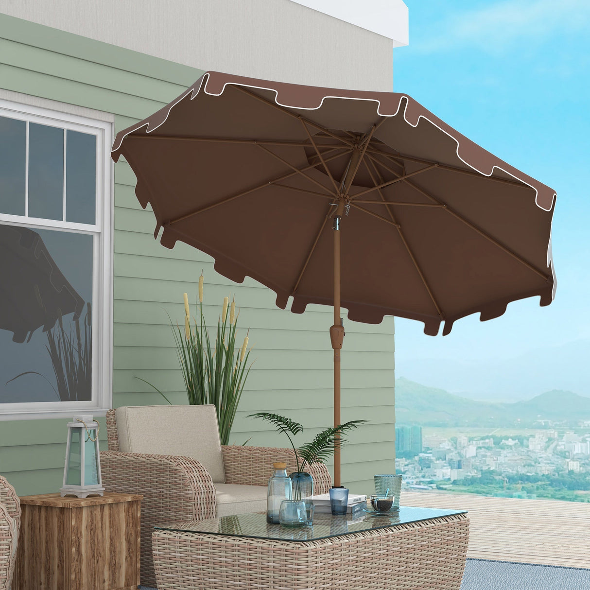 Outsunny 9' Patio Umbrella with Push Button Tilt and Crank