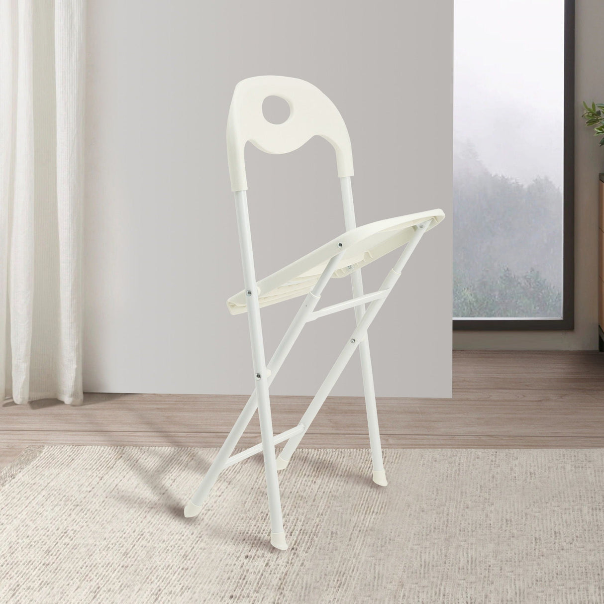 Folding Chairs, Stackable & Waterproof (Set of 4) - White