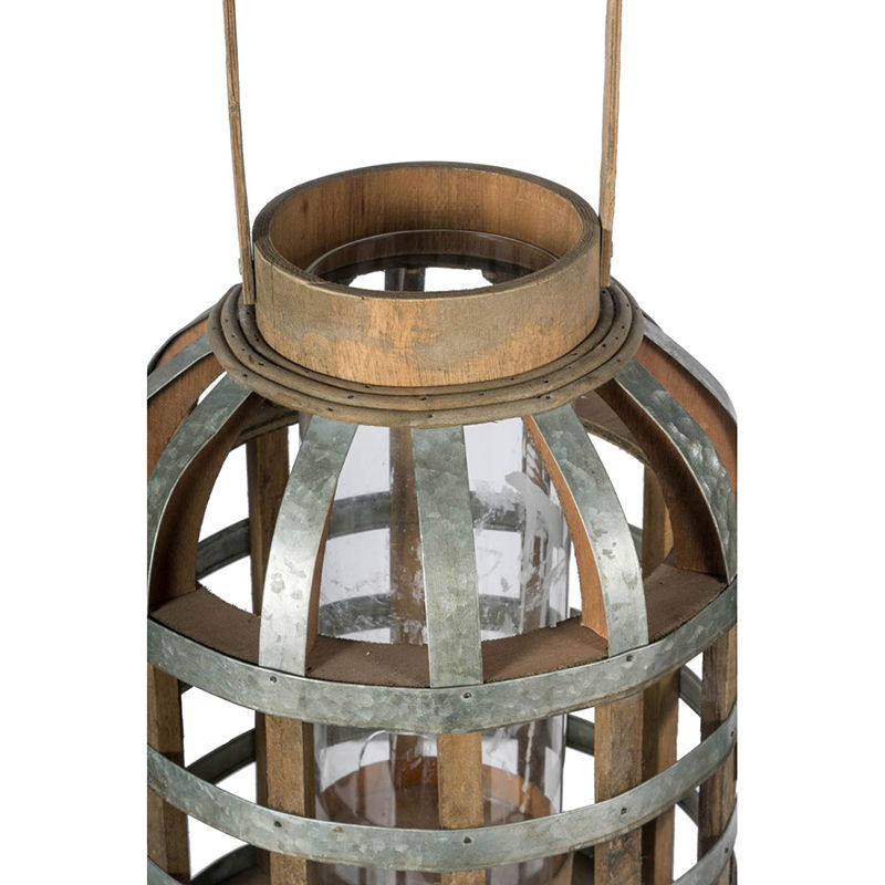 Decorative Wooden Lantern with Handle - Pearl Silver