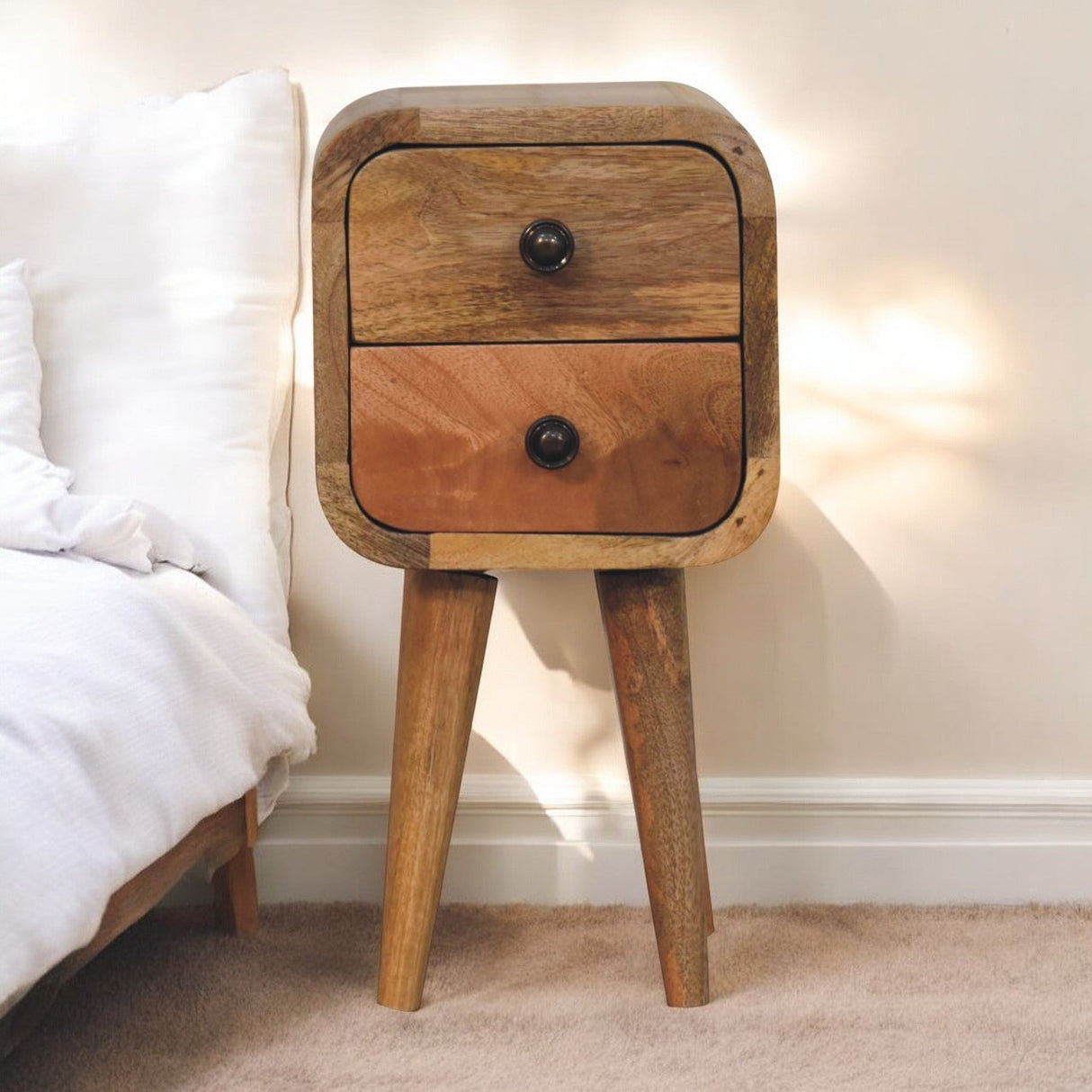 Solid Wood Extra Mini Curved Oak Bedside Table