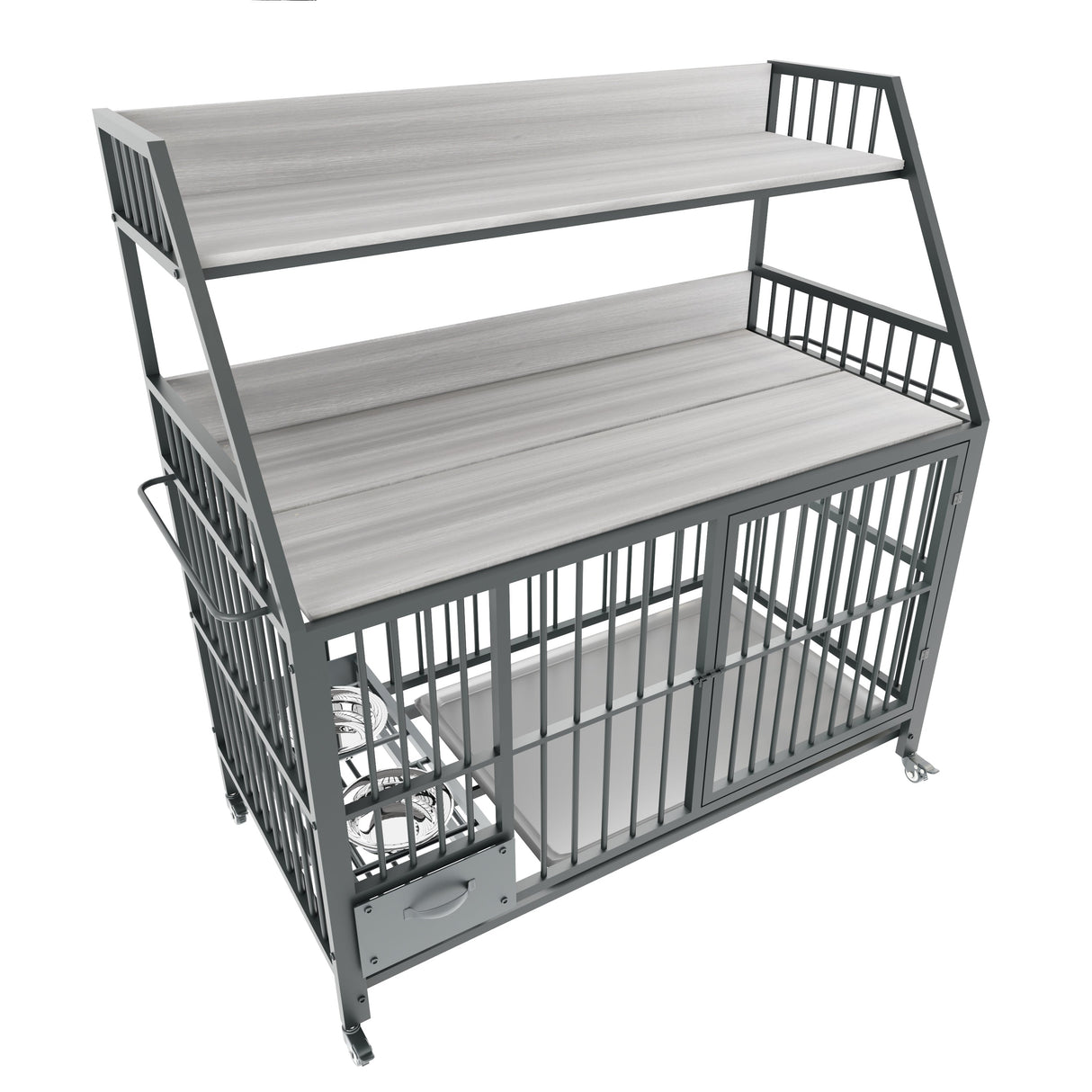 Large Pet Cage with Storage Rack and Stainless Steel Basins