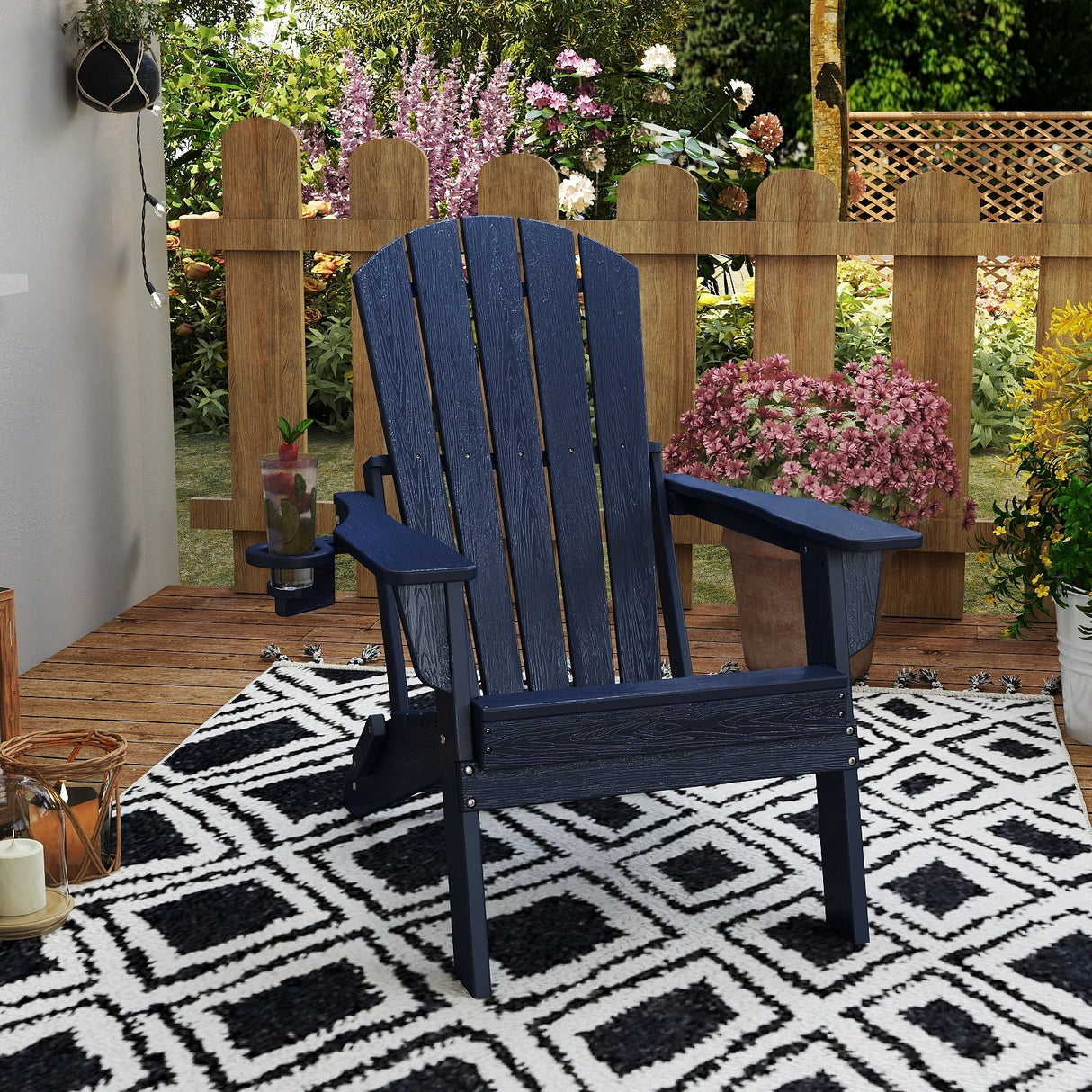 Folding Adirondack Chair Wood Texture Navy Blue