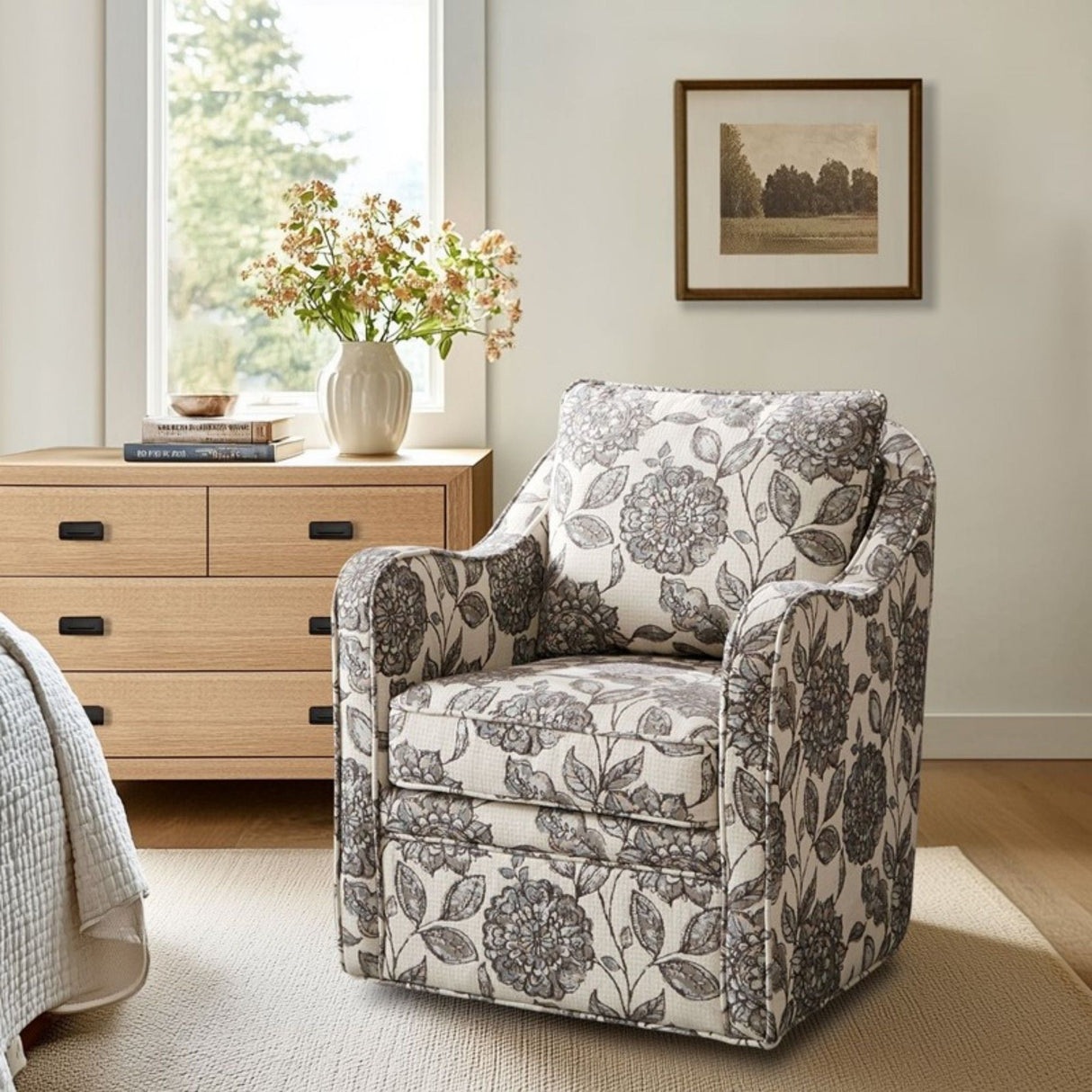 Wide Seat Arm Chair With 360 Degree Rotation