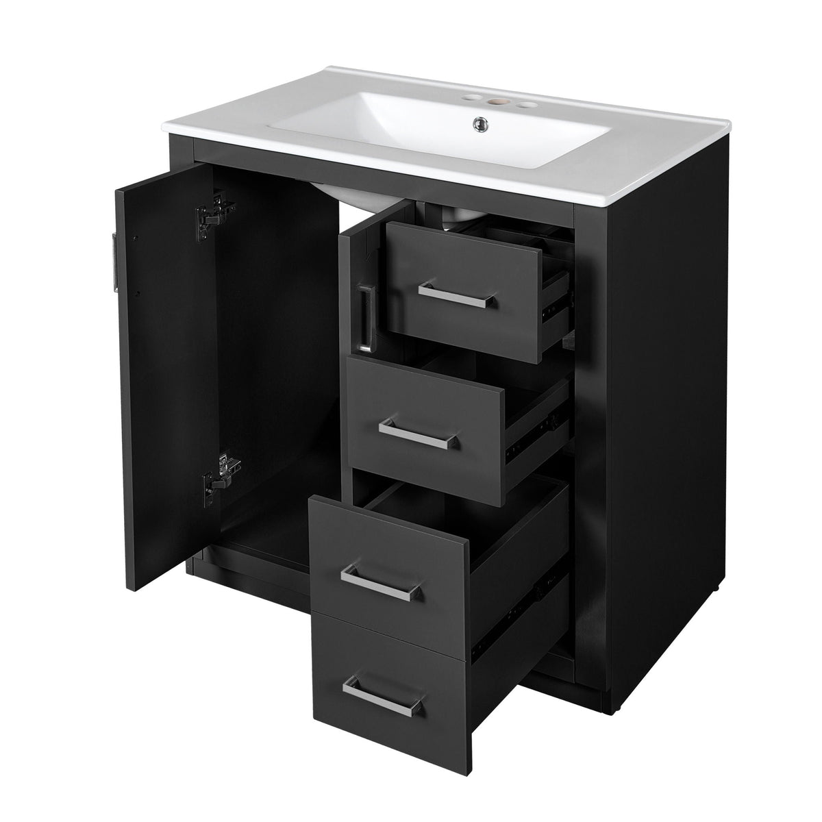 Bathroom Vanity with Ceramic Sink and Storage Cabinet - Dark Green, White, Black, or Blue