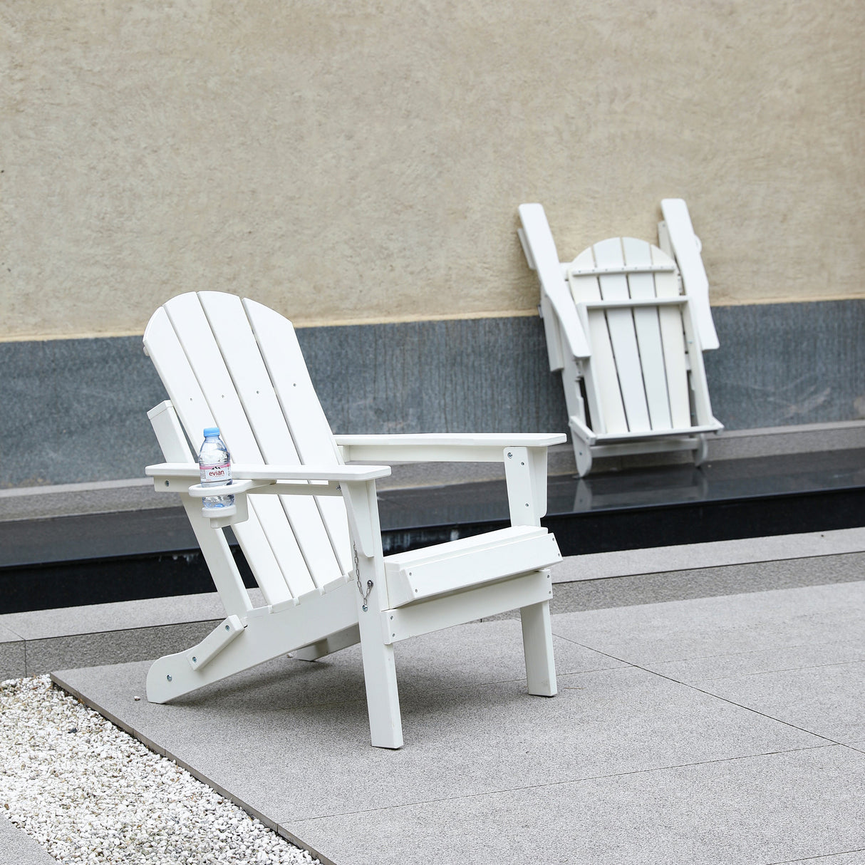 Folding Adirondack Chair with Dual Cup Holder - White Composite
