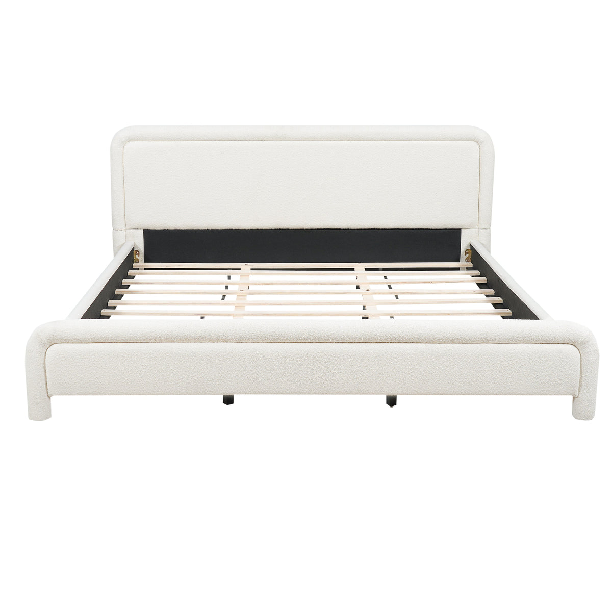 King Size Upholstered Platform Bed Frame with Curved Headboard