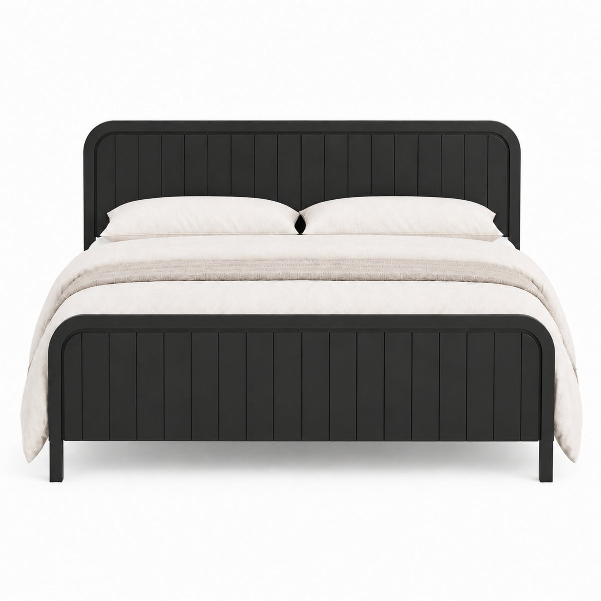 King Bed Frame with Headboard - Modern Wood Platform Bed - Black