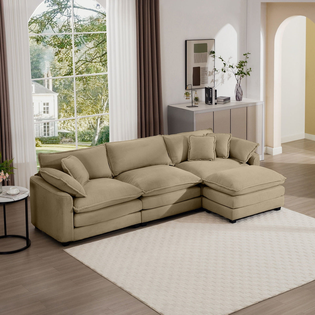 Modern Modular Cushion Sofa Set with Ottoman - Fabric, Multiple Colors