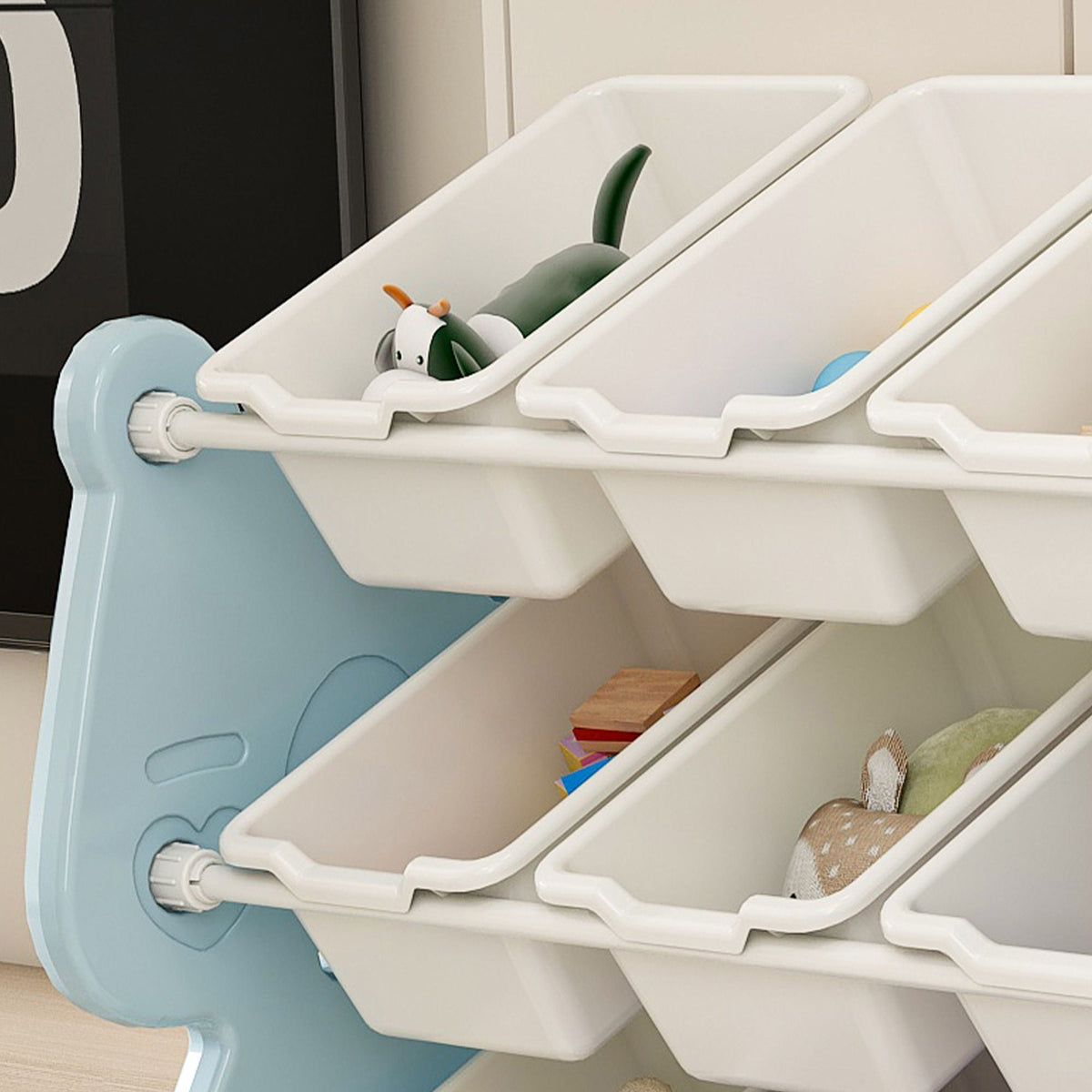 Kids Toy Storage Organizer With 2 Tier Bookshelf, Toy Storage With 12 Bins