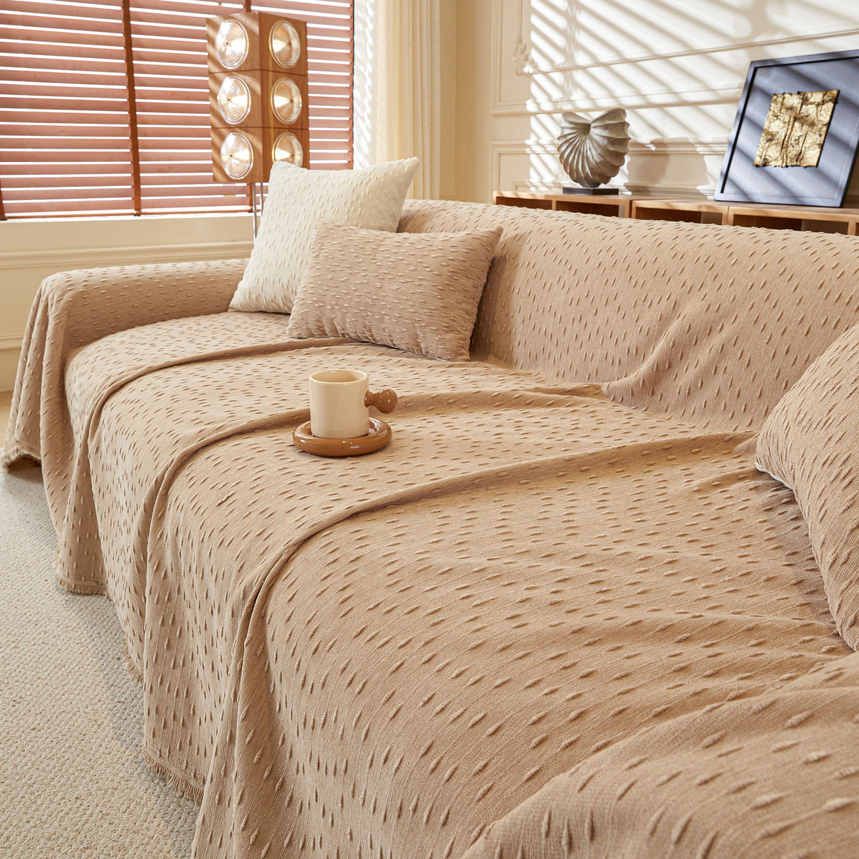 Textured Throw Blanket with 3D Dobby Weave, Minimalist Furniture Protector for Couch