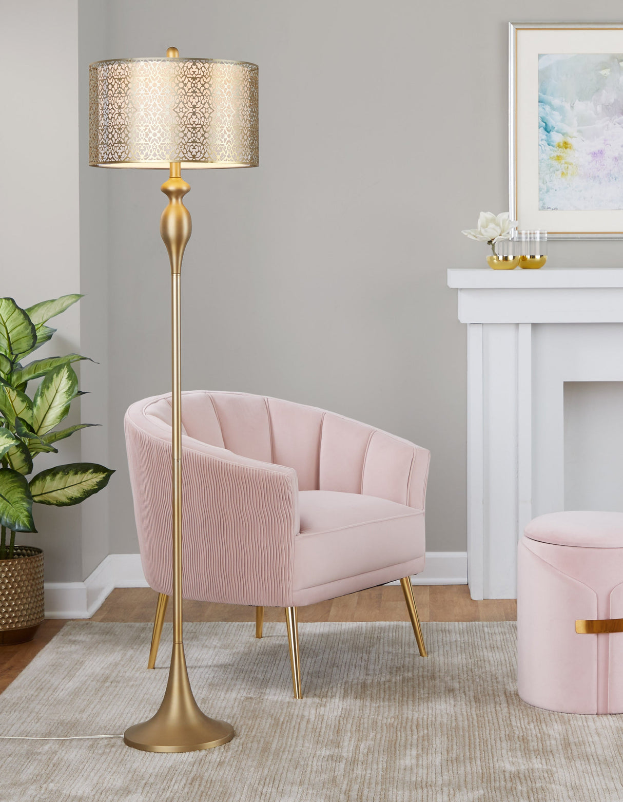 Ashland 63' Contemporary Metal Floor Lamp in Gold with Linen Shade