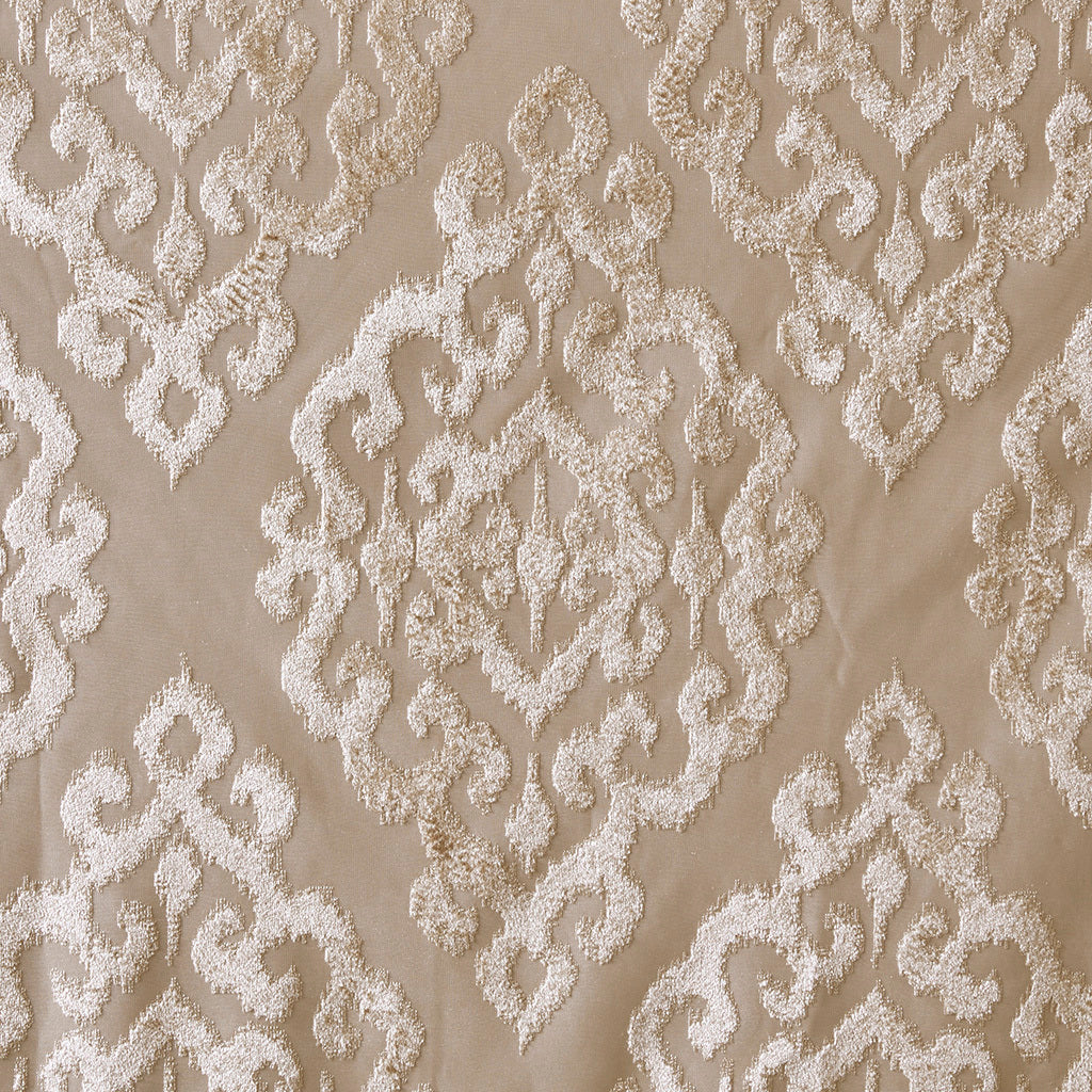 Knitted Jacquard Damask Total Blackout Grommet Top Curtain Panel - Champagne