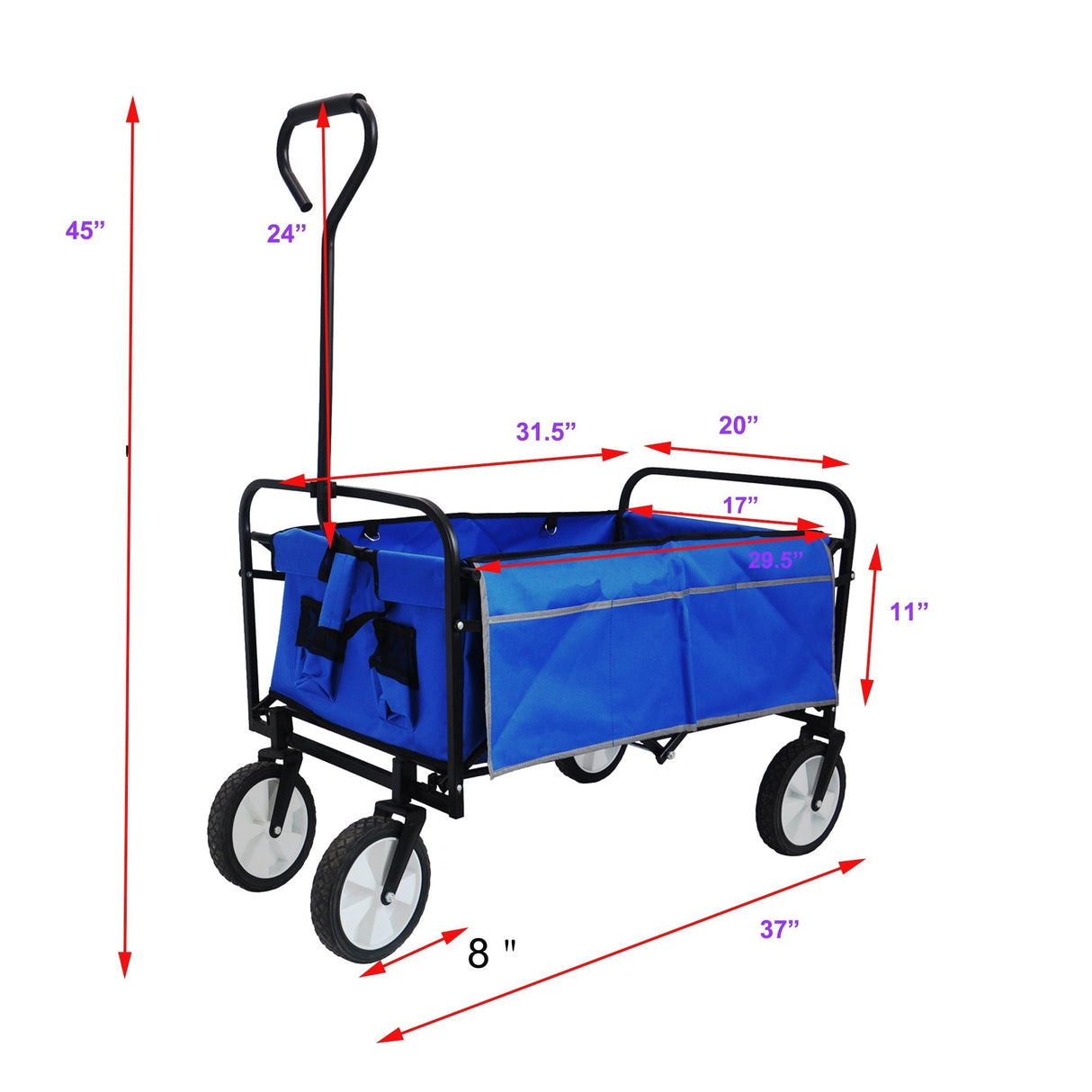 Folding Wagon Garden Shopping Beach Cart (Blue)