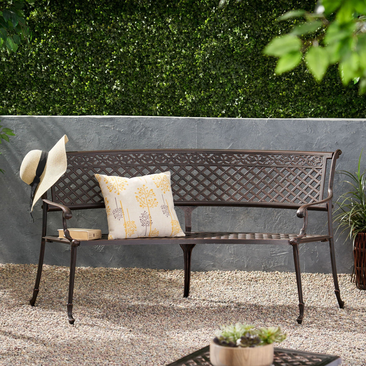 Sector Bench with Curved Design and Diamond Cross Seat - Copper