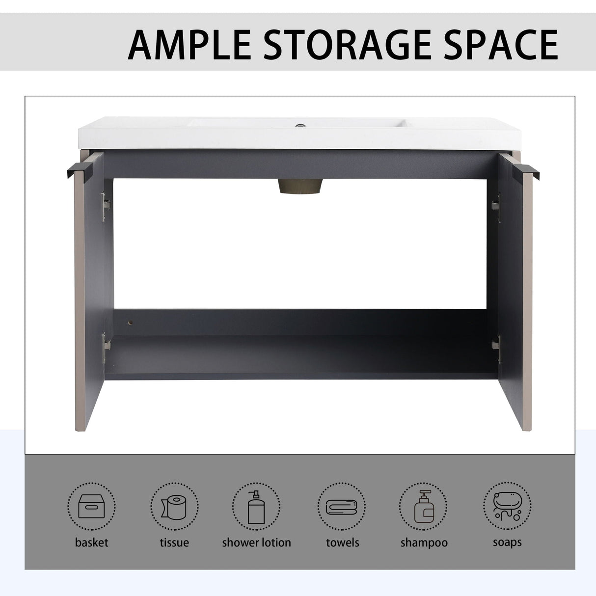 Contemporary Wall Mounted Bathroom Vanity With Resin Double Sink