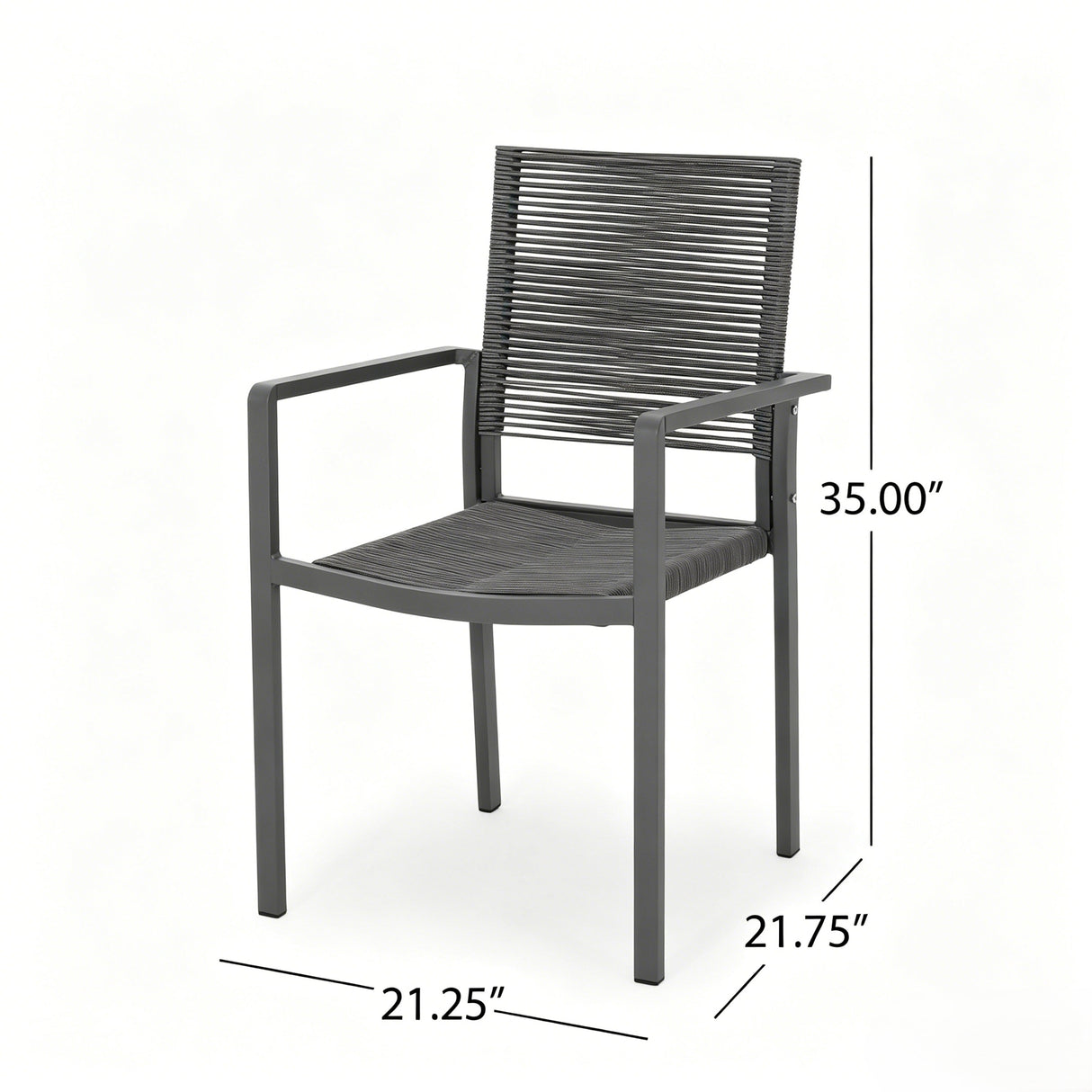 7-Piece Aluminum & Woven Rope Outdoor Patio Dining Set, Grey & Black