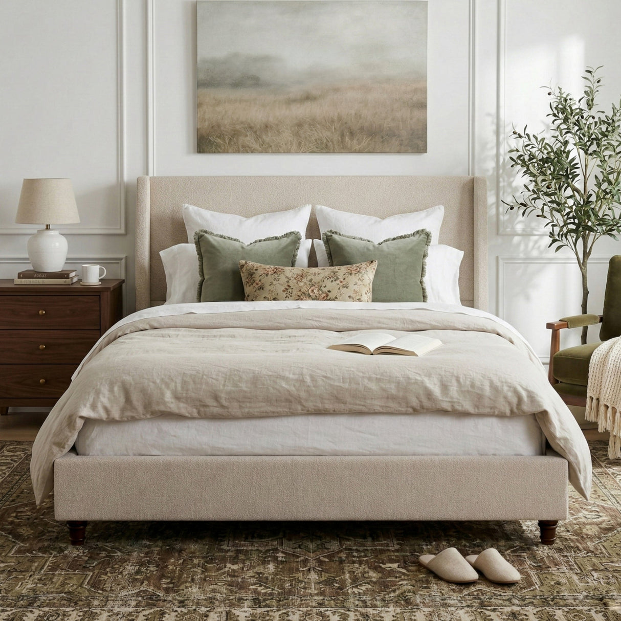 52.7" Tall Wingback Upholstered Queen Size Platform Bed Frame