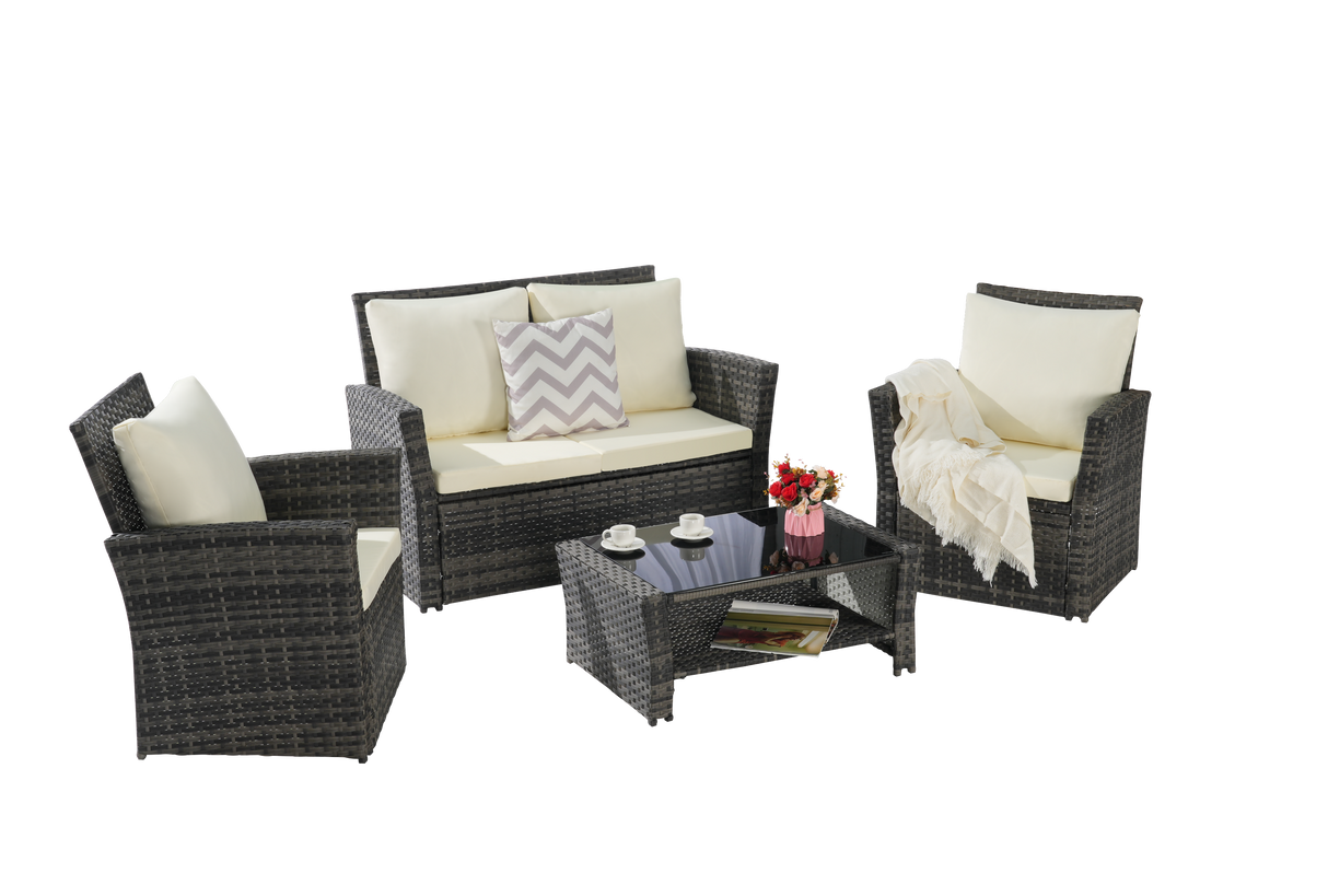Apollo Four-Piece Wicker Patio Conversation Ensemble