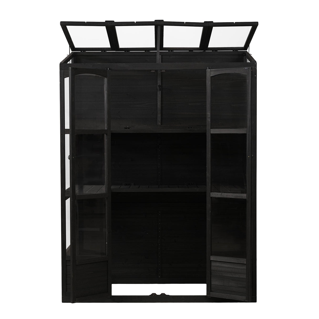 TOPMAX 78-inch Wooden Walk-in Greenhouse with Skylights and Folding Shelves
